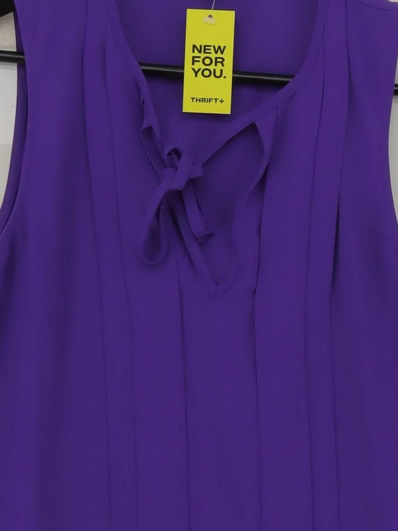 J. Crew Women's Top S Purple 100% Polyester Sleeveless V-Neck Basic - Image 3