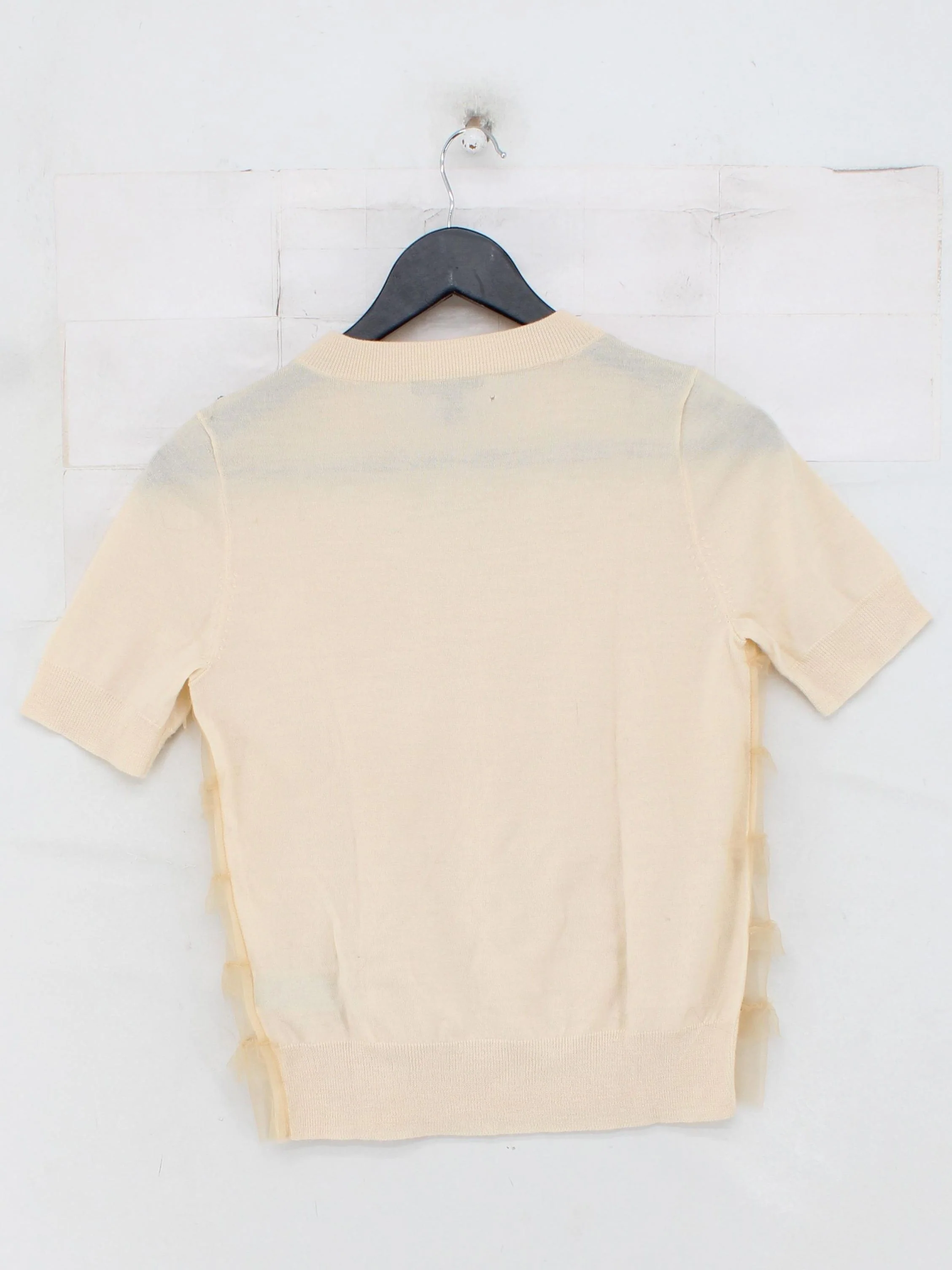 J. Crew Women's Top XS Cream Wool with Nylon Short Sleeve Round Neck Basic - Image 2