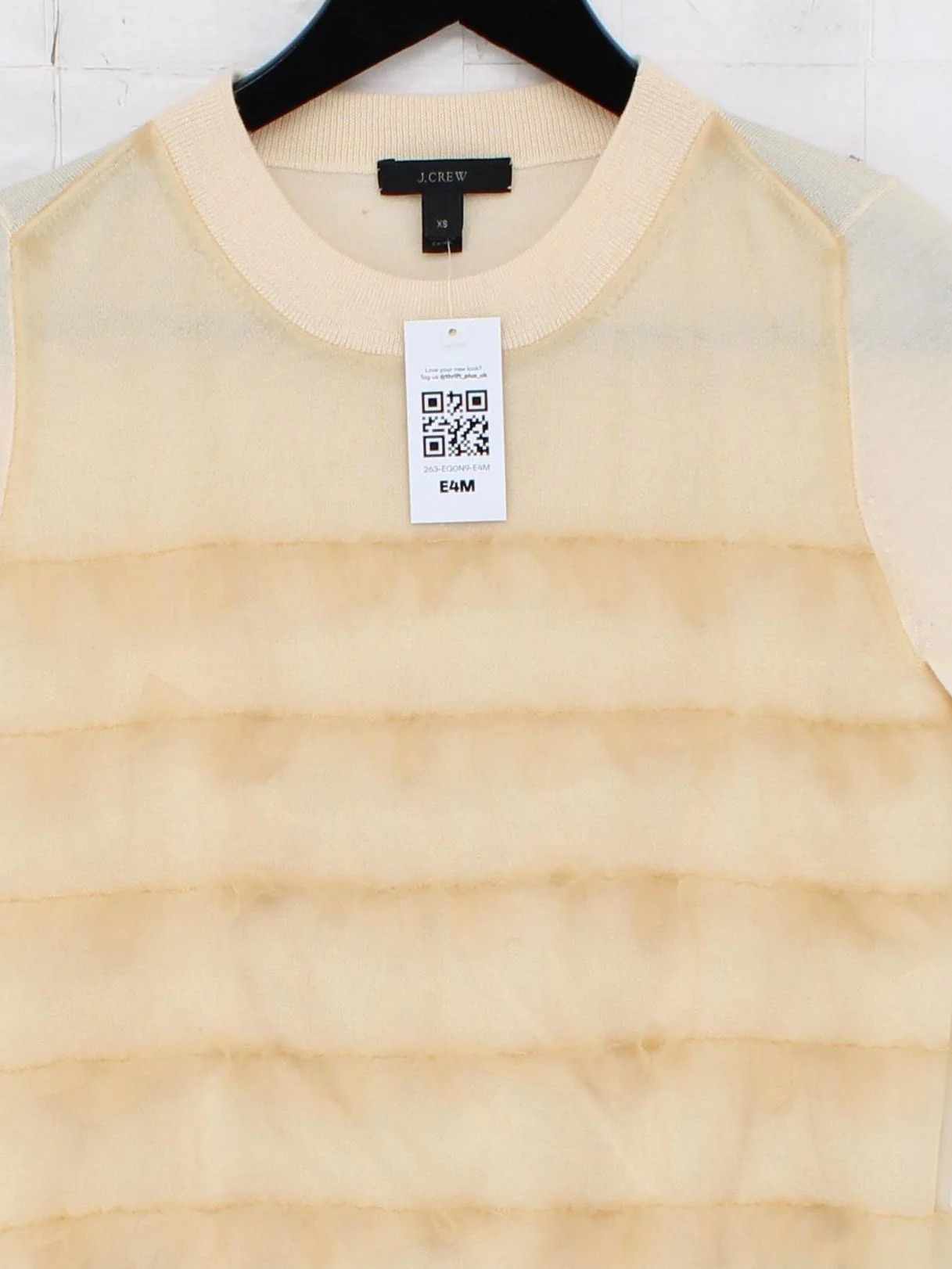 J. Crew Women's Top XS Cream Wool with Nylon Short Sleeve Round Neck Basic - Image 3