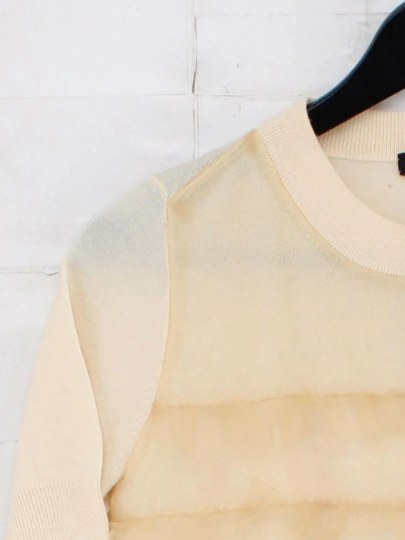 J. Crew Women's Top XS Cream Wool with Nylon Short Sleeve Round Neck Basic - Image 4