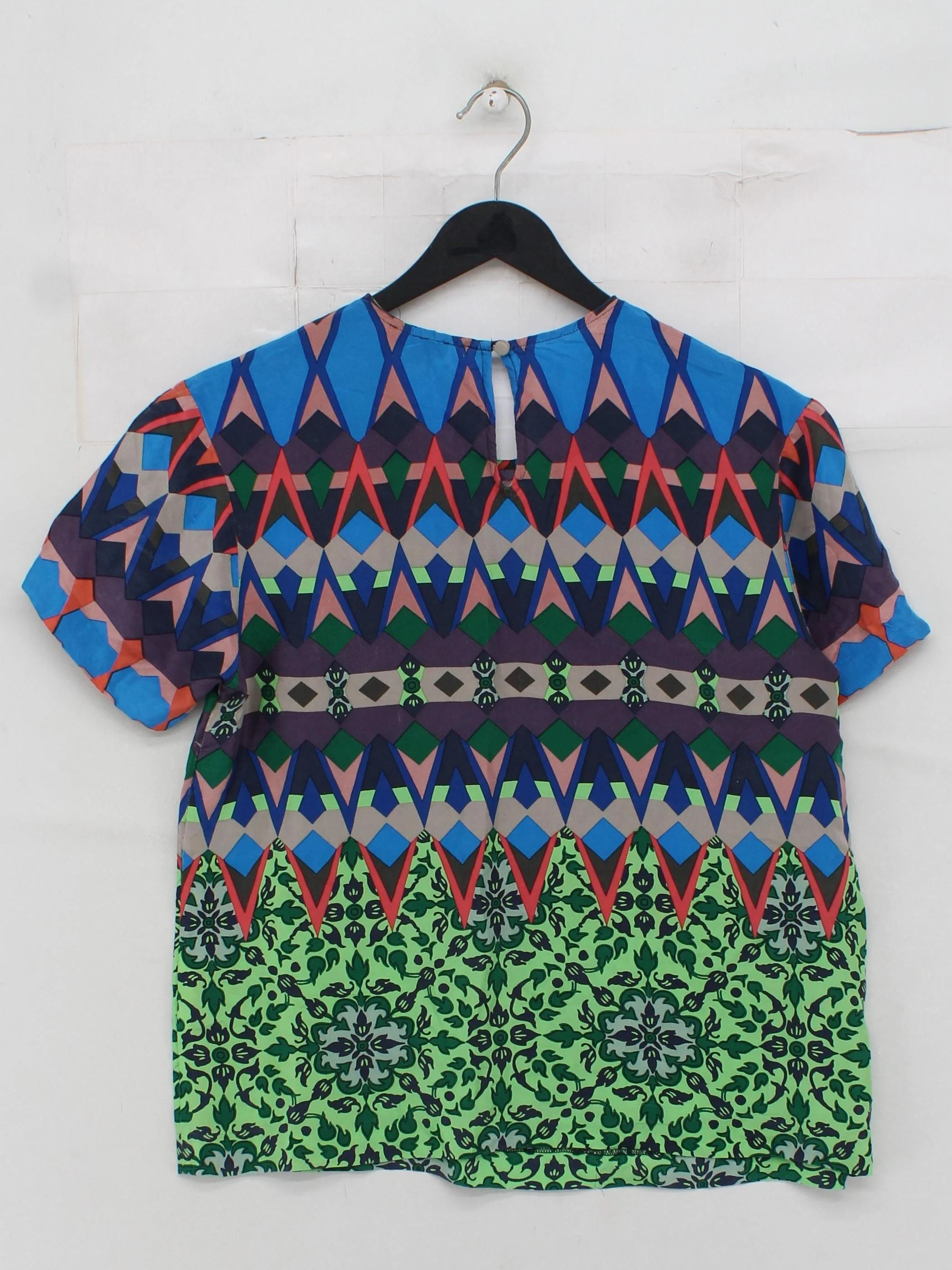 J. Crew Women's Top XS Multi Geometric 100% Other Short Sleeve Round Neck Basic - Image 2