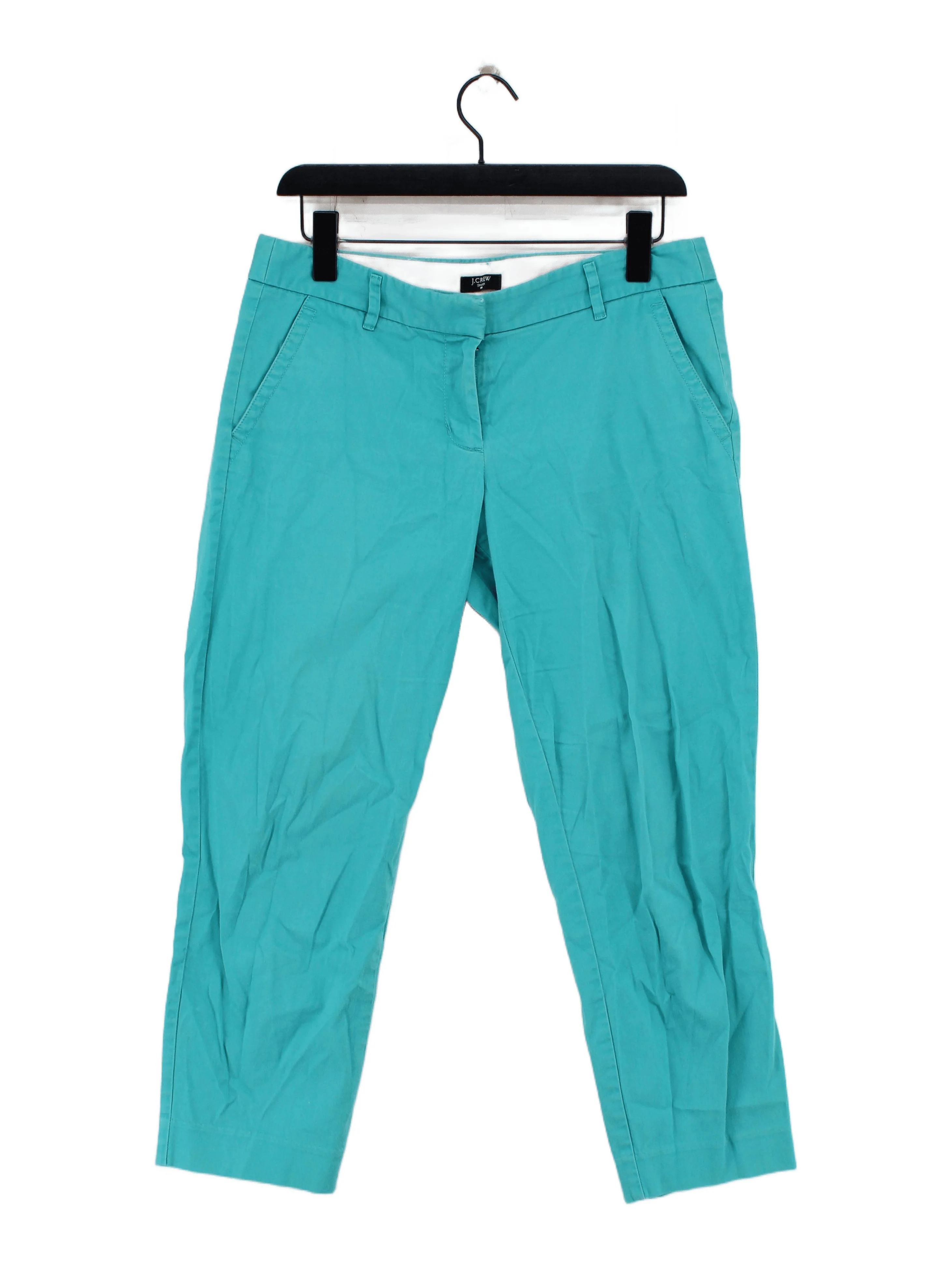 J. Crew Women's Trousers UK 10 Green Cotton with Spandex Tapered Capri