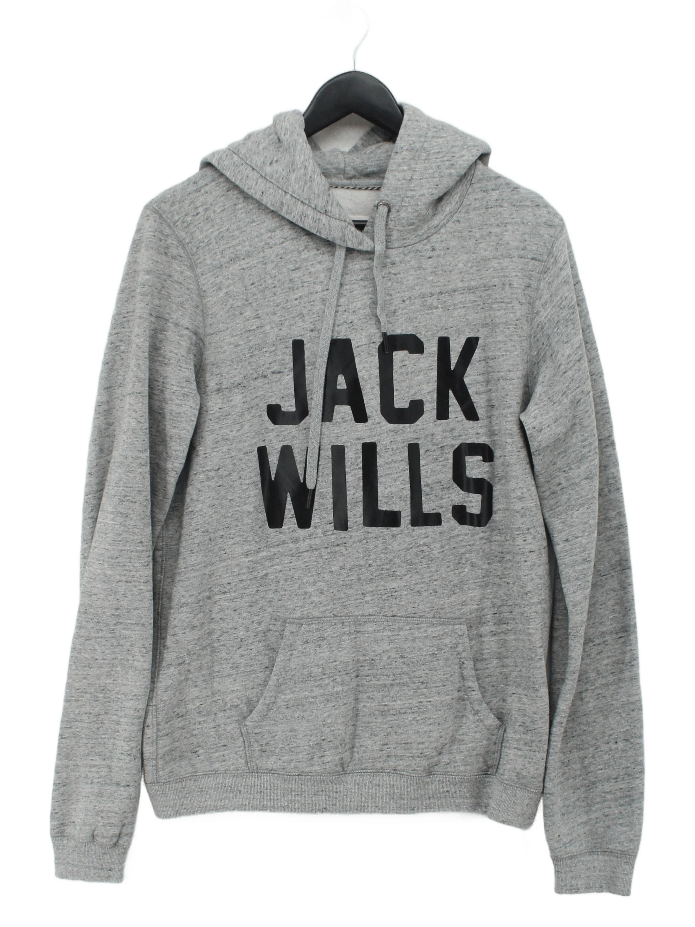 Jack Wills Men's Hoodie L Grey Graphic Cotton with Polyester Pullover