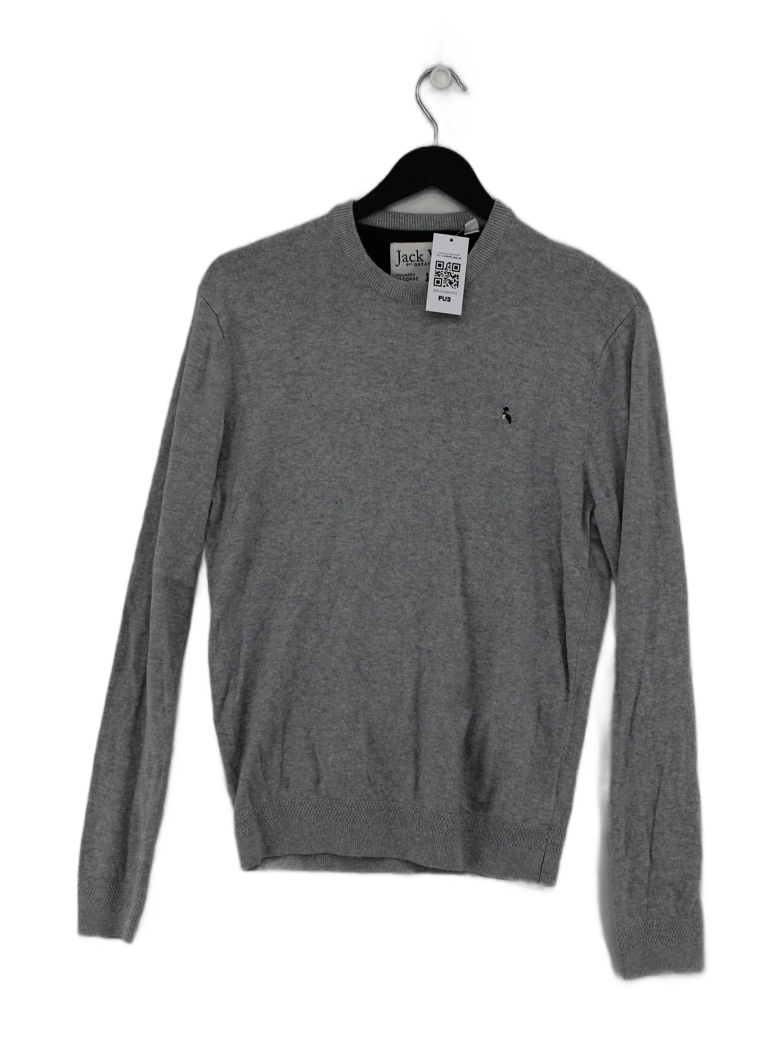 Jack Wills Men's Jumper S Grey Cotton with Wool Crew Neck Pullover