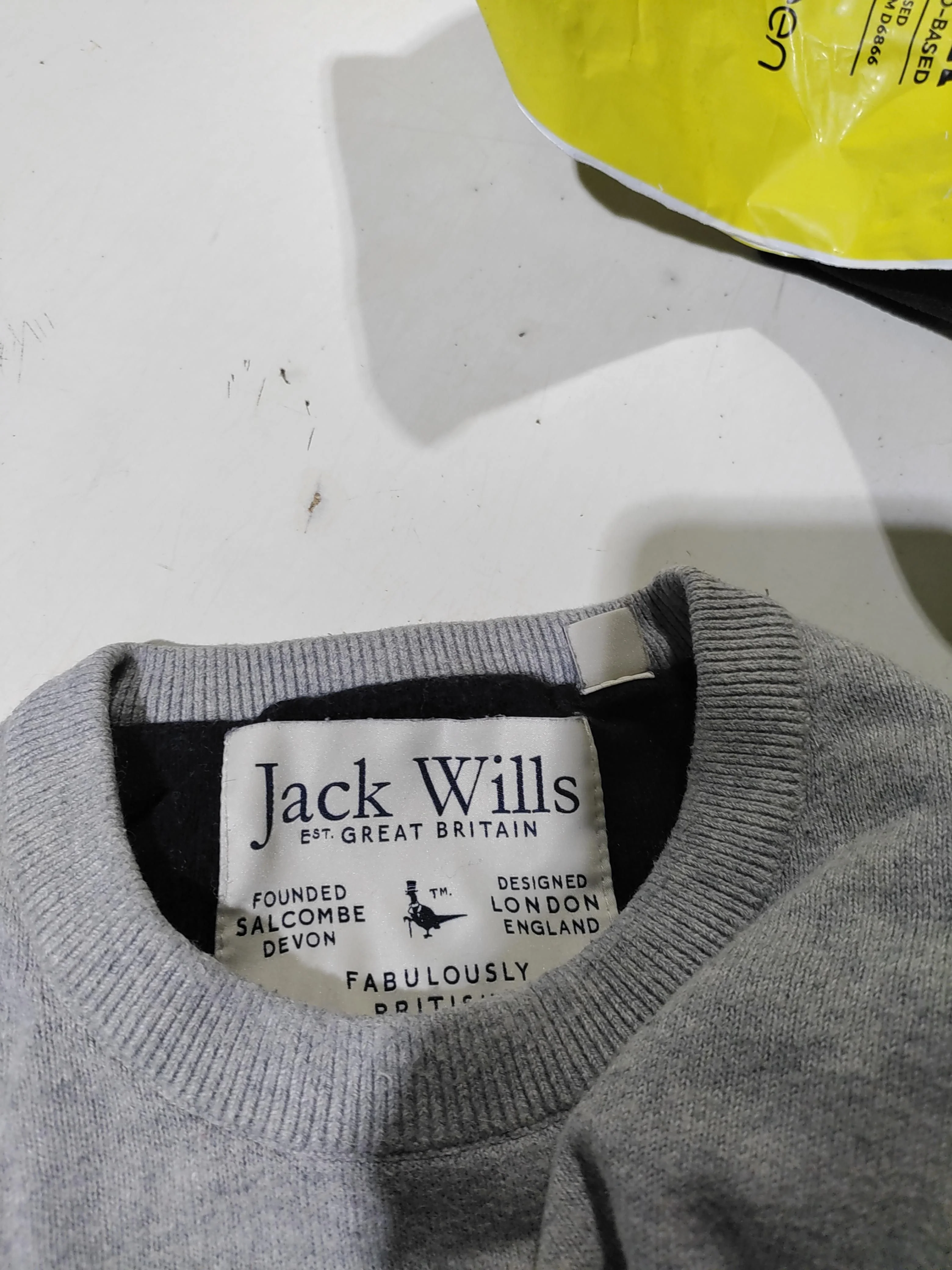 Jack Wills Men's Jumper S Grey Cotton with Wool Crew Neck Pullover - Image 5