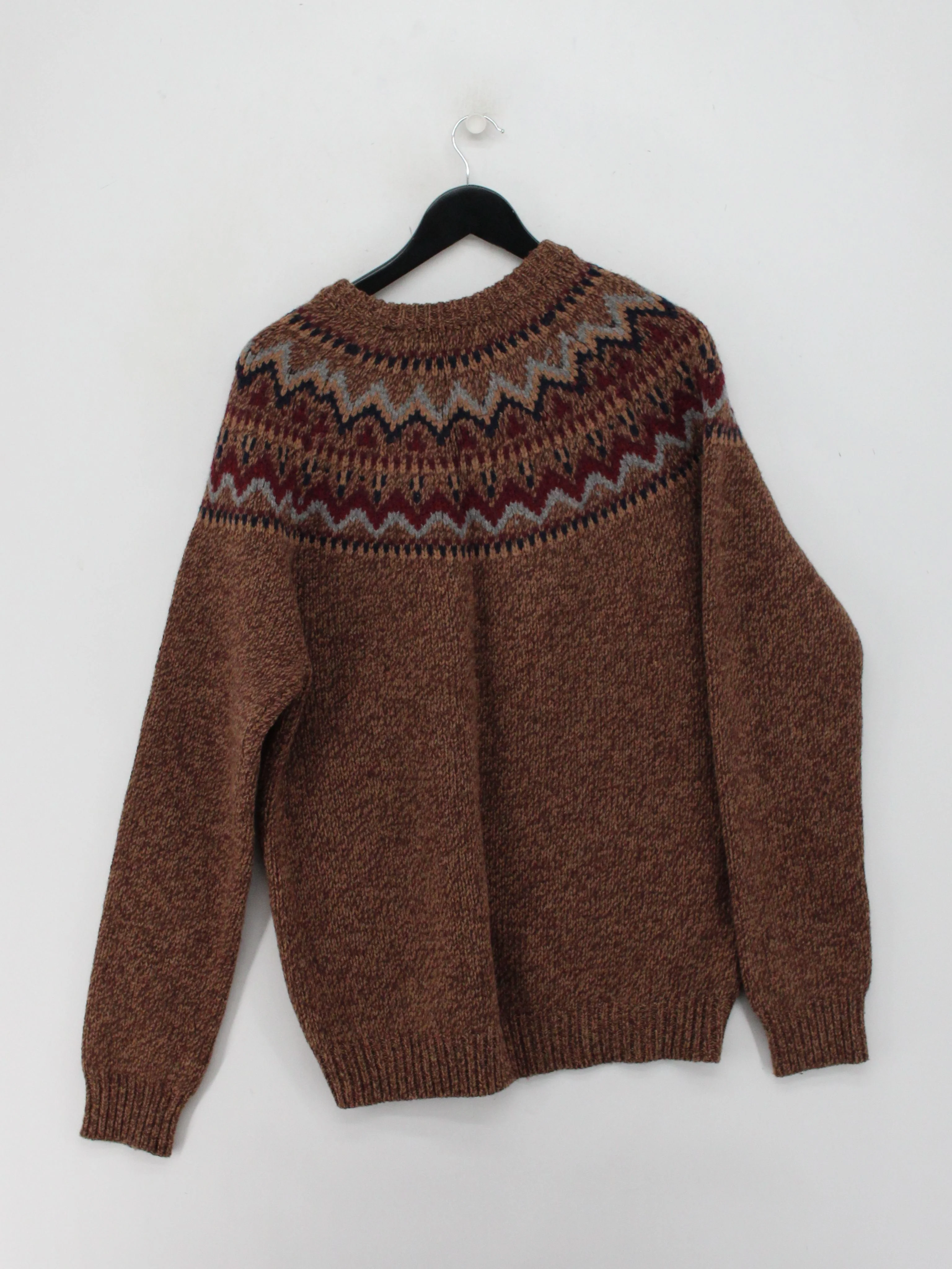 Jack Wills Men's Jumper XL Brown Geometric 100% Wool Crew Neck Pullover - Image 2
