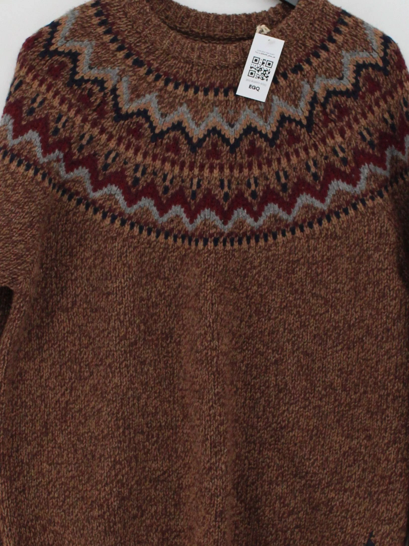 Jack Wills Men's Jumper XL Brown Geometric 100% Wool Crew Neck Pullover - Image 3