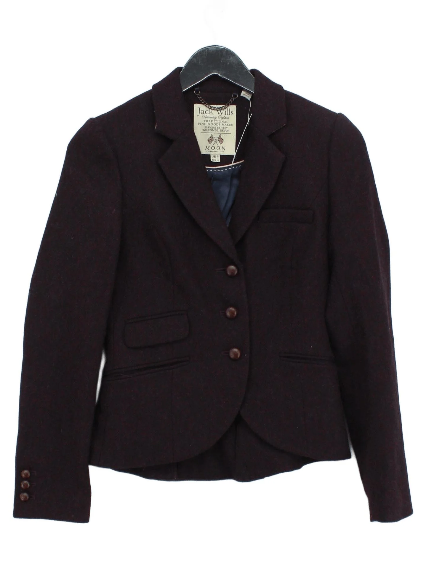 Jack Wills Women's Blazer UK 8 Red Wool with Polyester, Viscose Overcoat