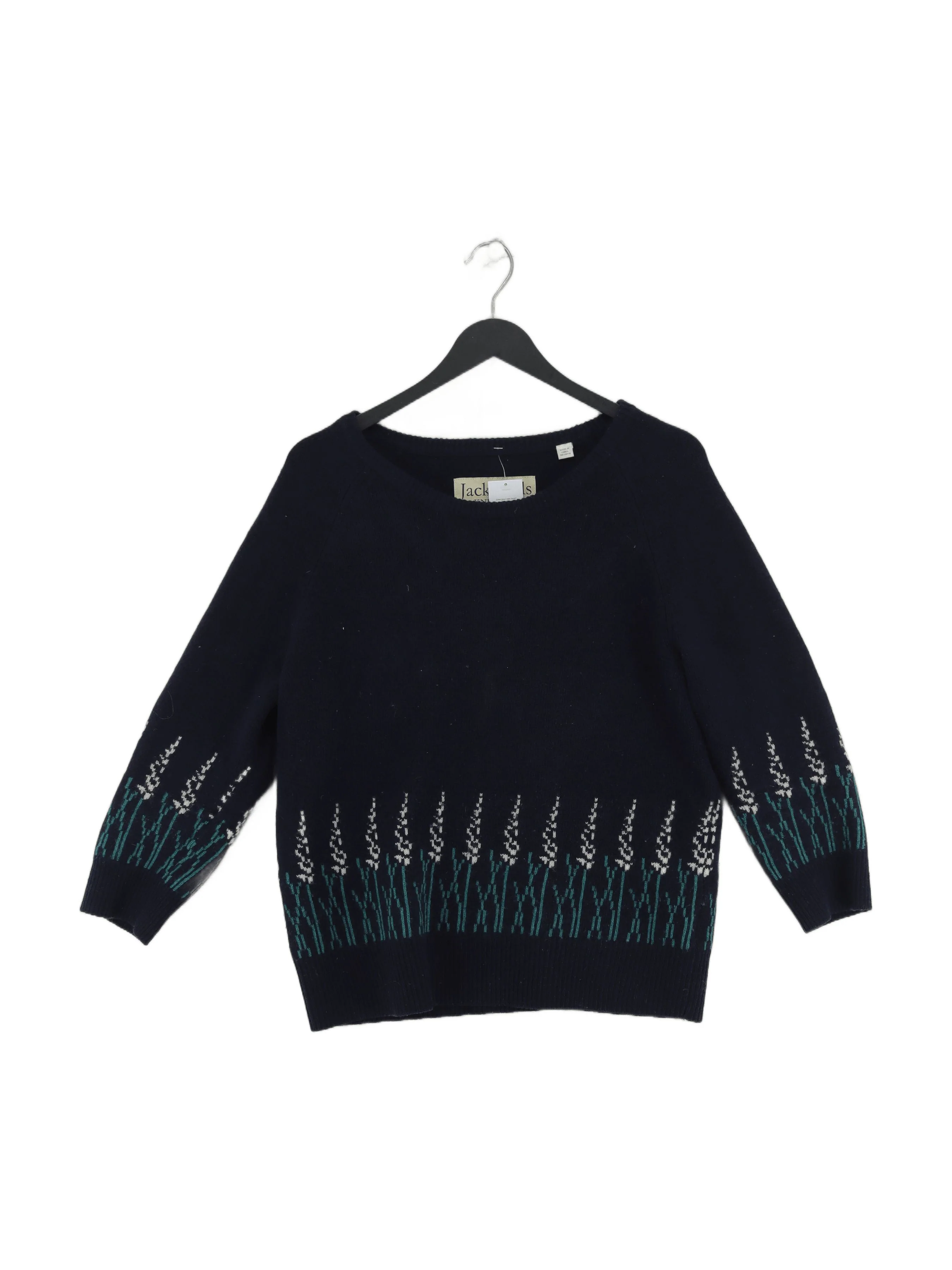 Jack Wills Women's Jumper M Blue Floral 100% Wool Round Neck Pullover