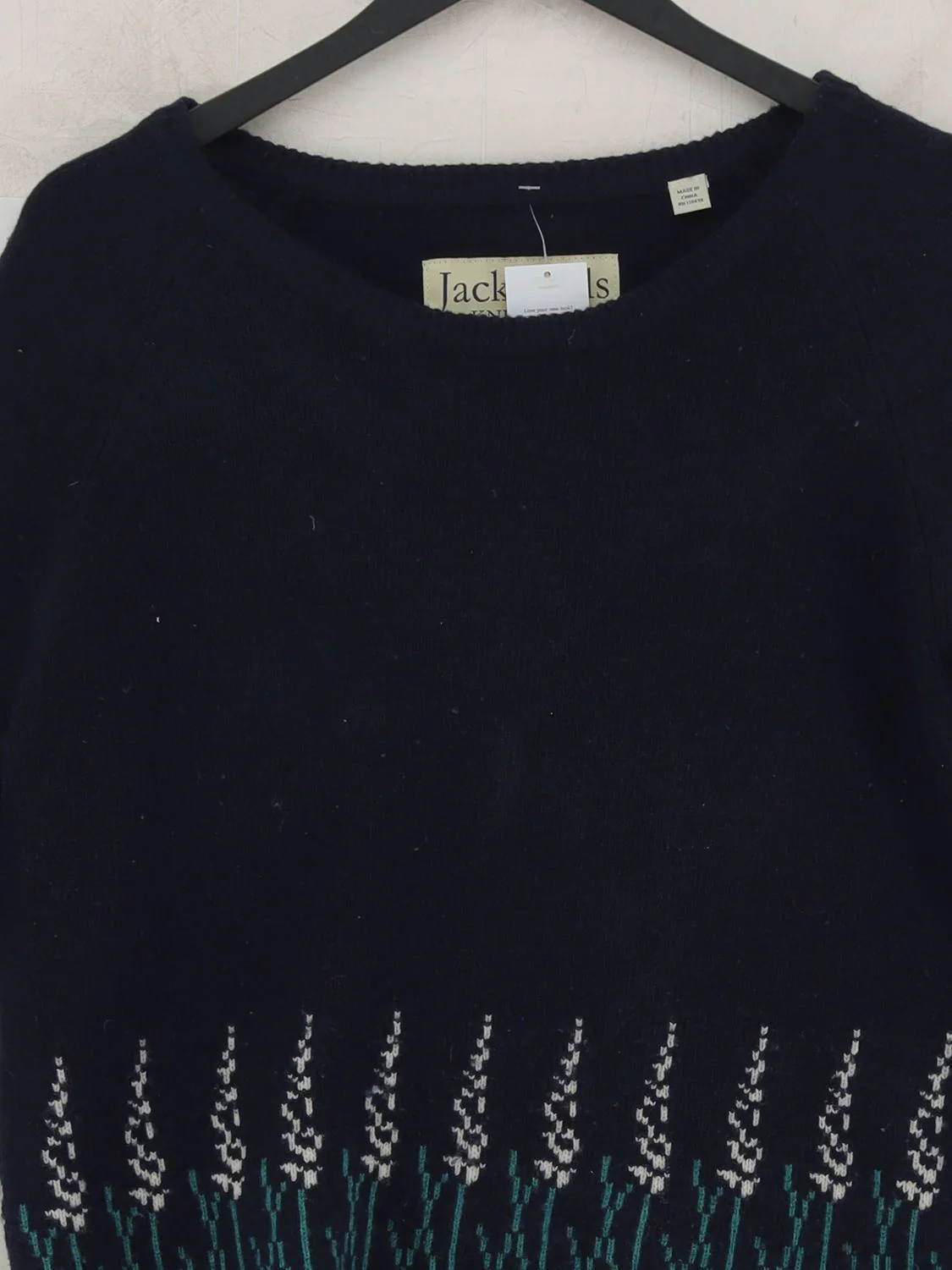 Jack Wills Women's Jumper M Blue Floral 100% Wool Round Neck Pullover - Image 3