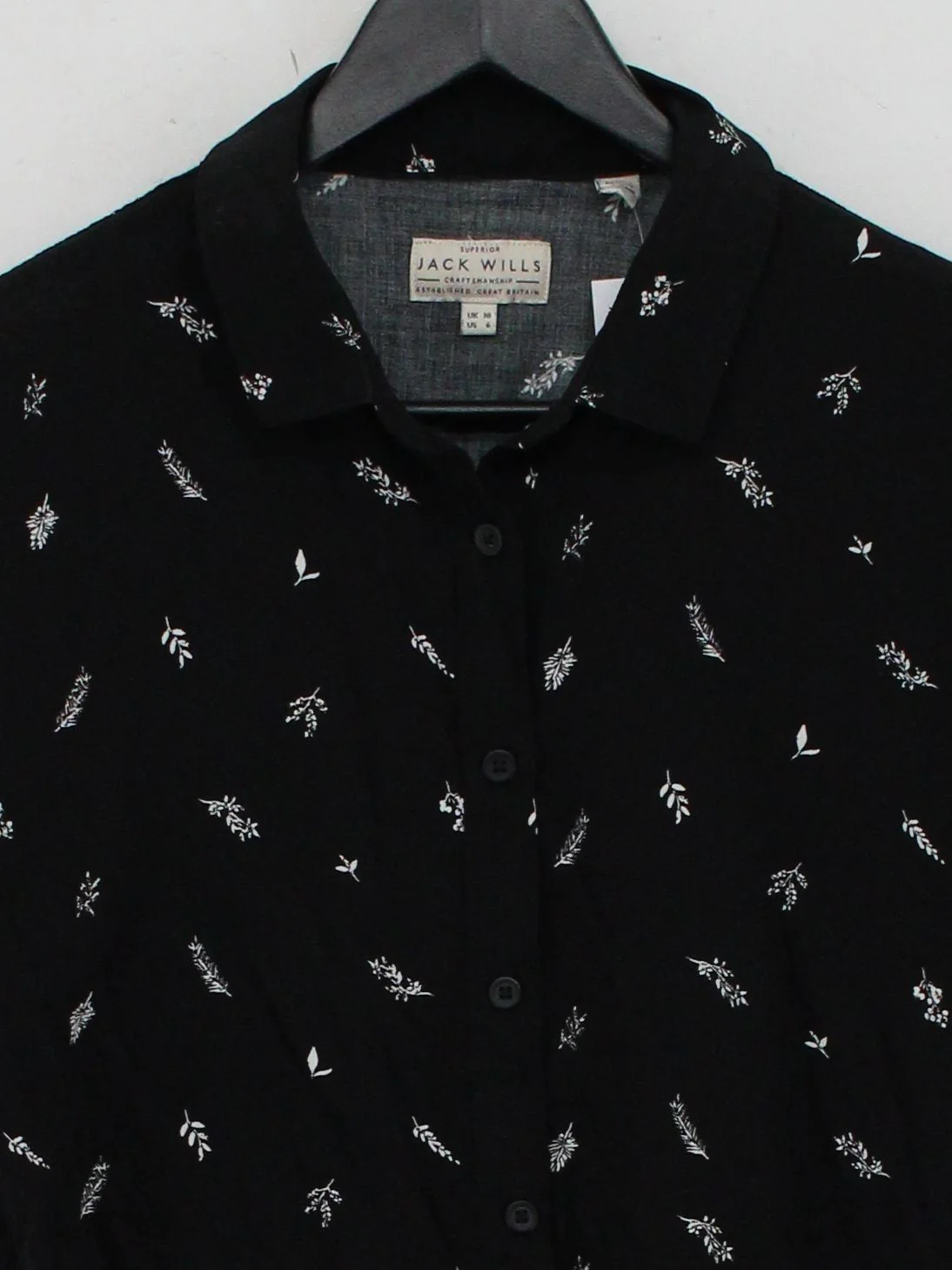 Jack Wills Women's Shirt S Black Floral 100% Viscose Short Sleeve Collared Basic - Image 3