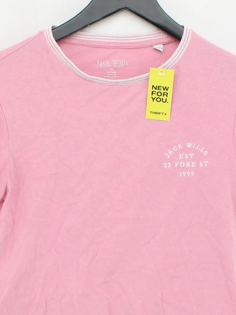 Jack Wills Women's T-Shirt UK 10 Pink 100% Cotton Short Sleeve Round Neck Basic - Image 3