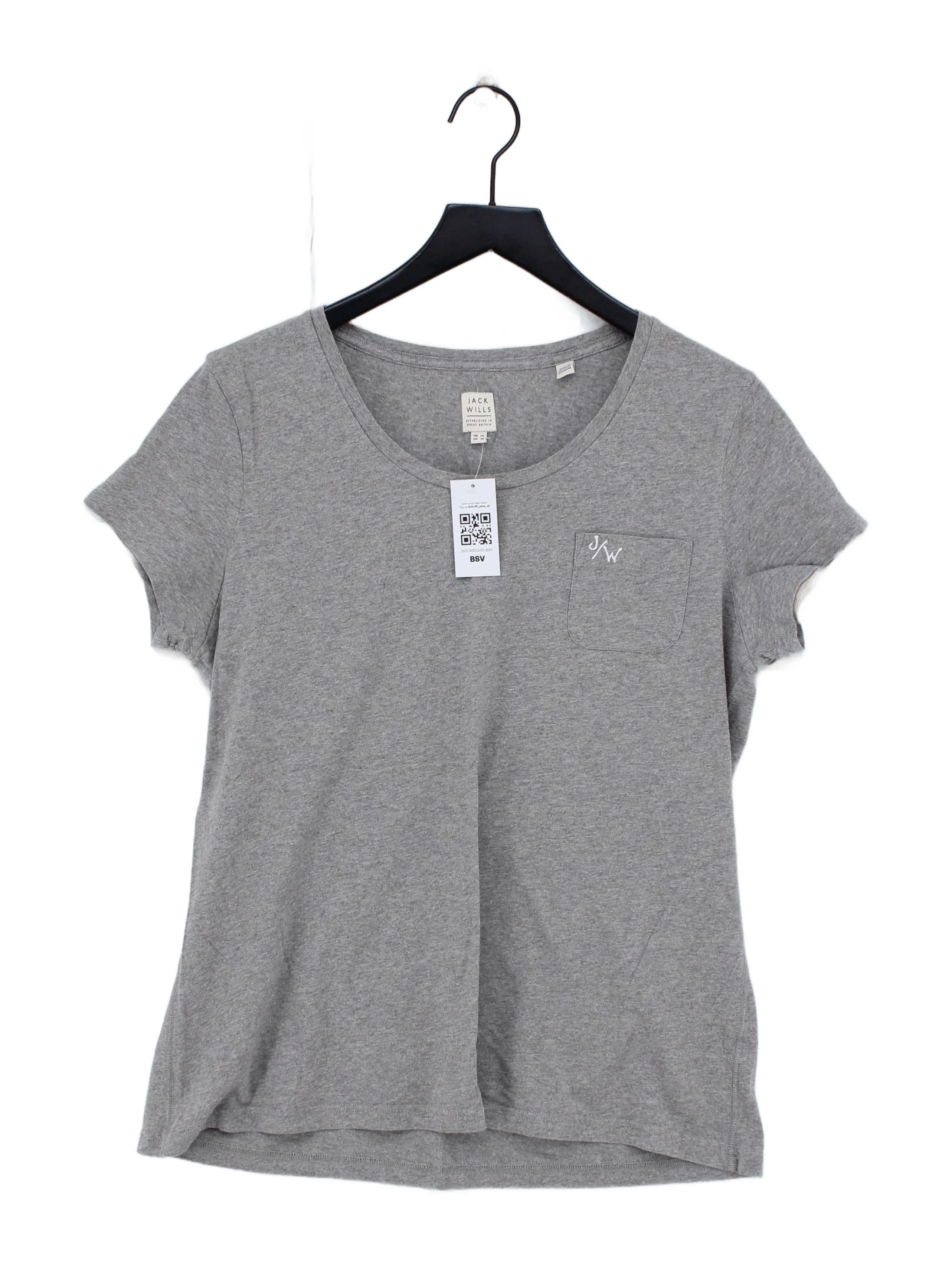 Jack Wills Women's T-Shirt UK 14 Grey 100% Cotton Short Sleeve Round Neck Basic