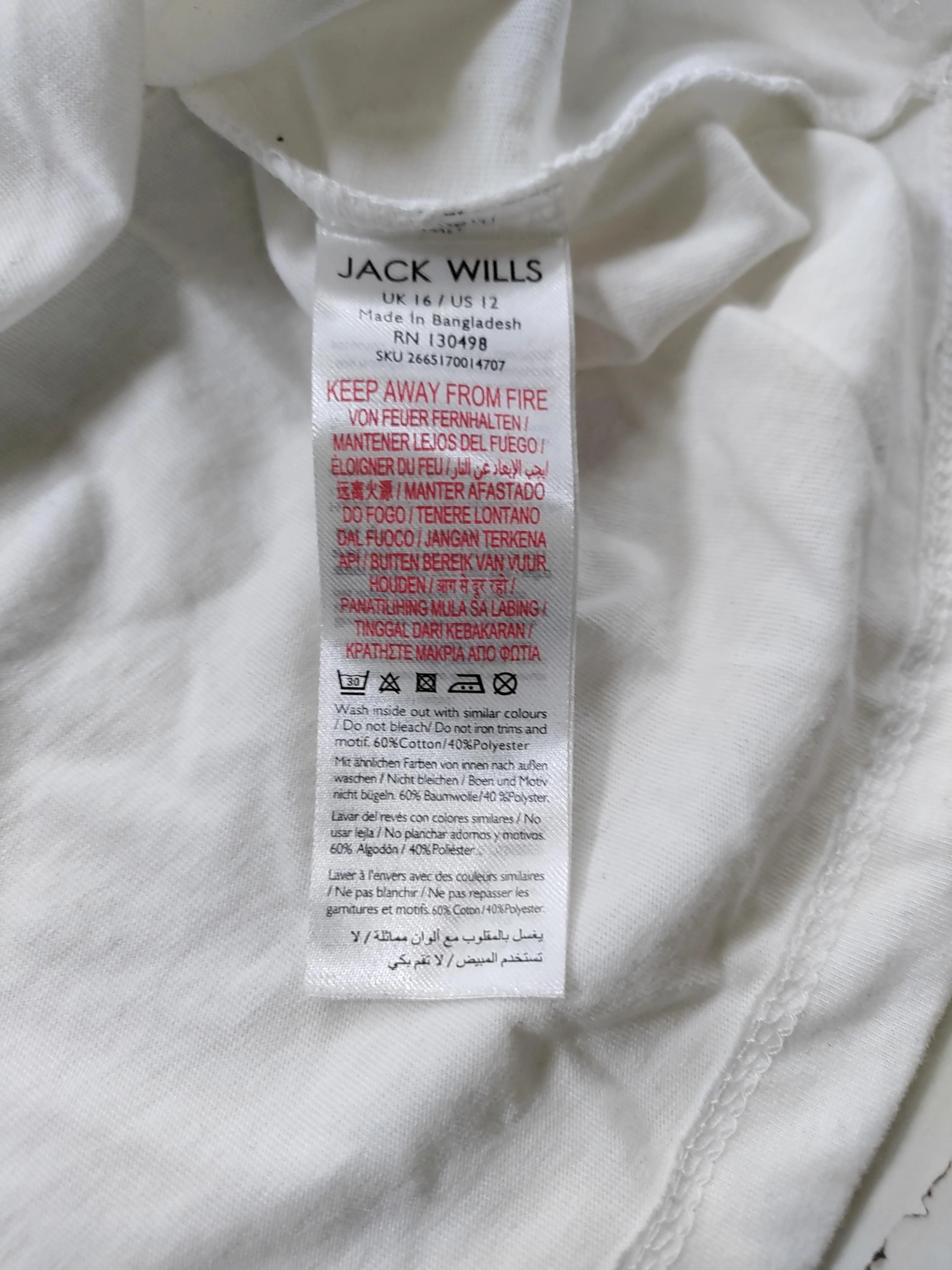 Jack Wills Women's T-Shirt UK 16 White Cotton with Polyester Basic - Image 7