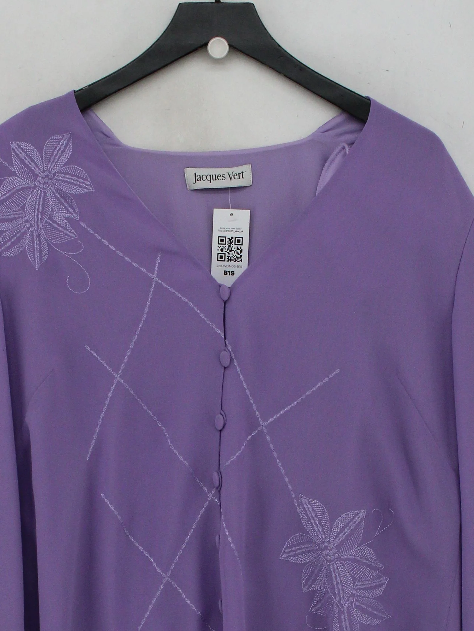 Jacques Vert Women's Blouse UK 16 Purple 100% Polyester 3/4 Sleeve V-Neck Basic - Image 3