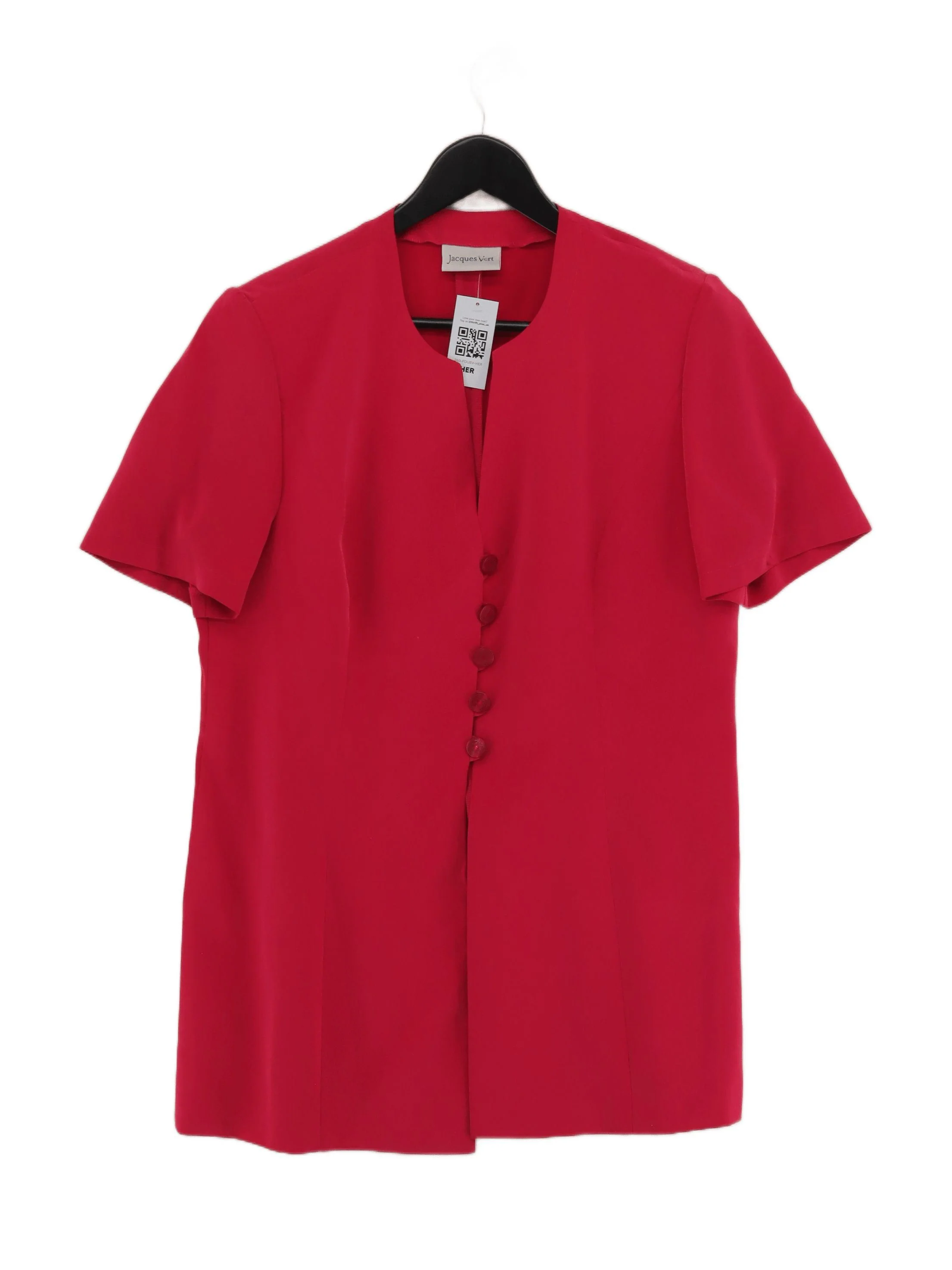 Jacques Vert Women's Top UK 14 Red 100% Polyester Short Sleeve Crew Neck Basic
