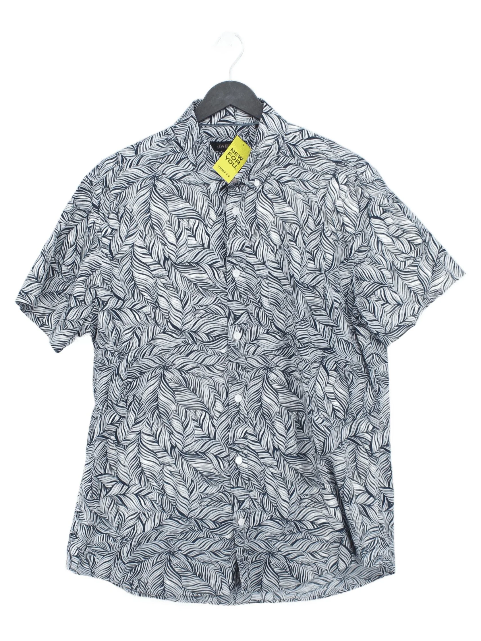 Jaeger Men's Shirt L Blue Floral 100% Cotton Basic