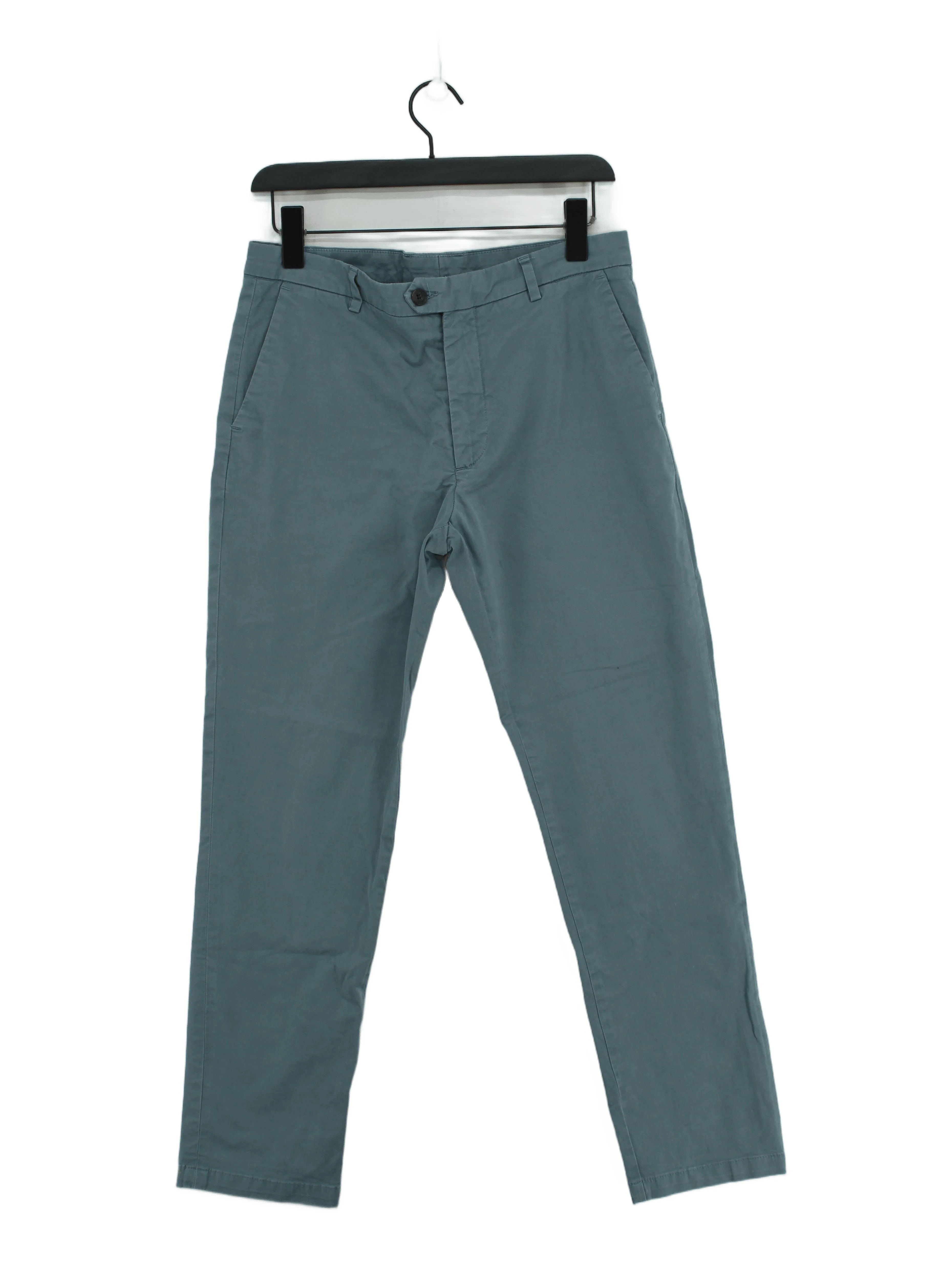 Jaeger Men's Trousers W 32 in Blue Cotton with Elastane Tapered Chino