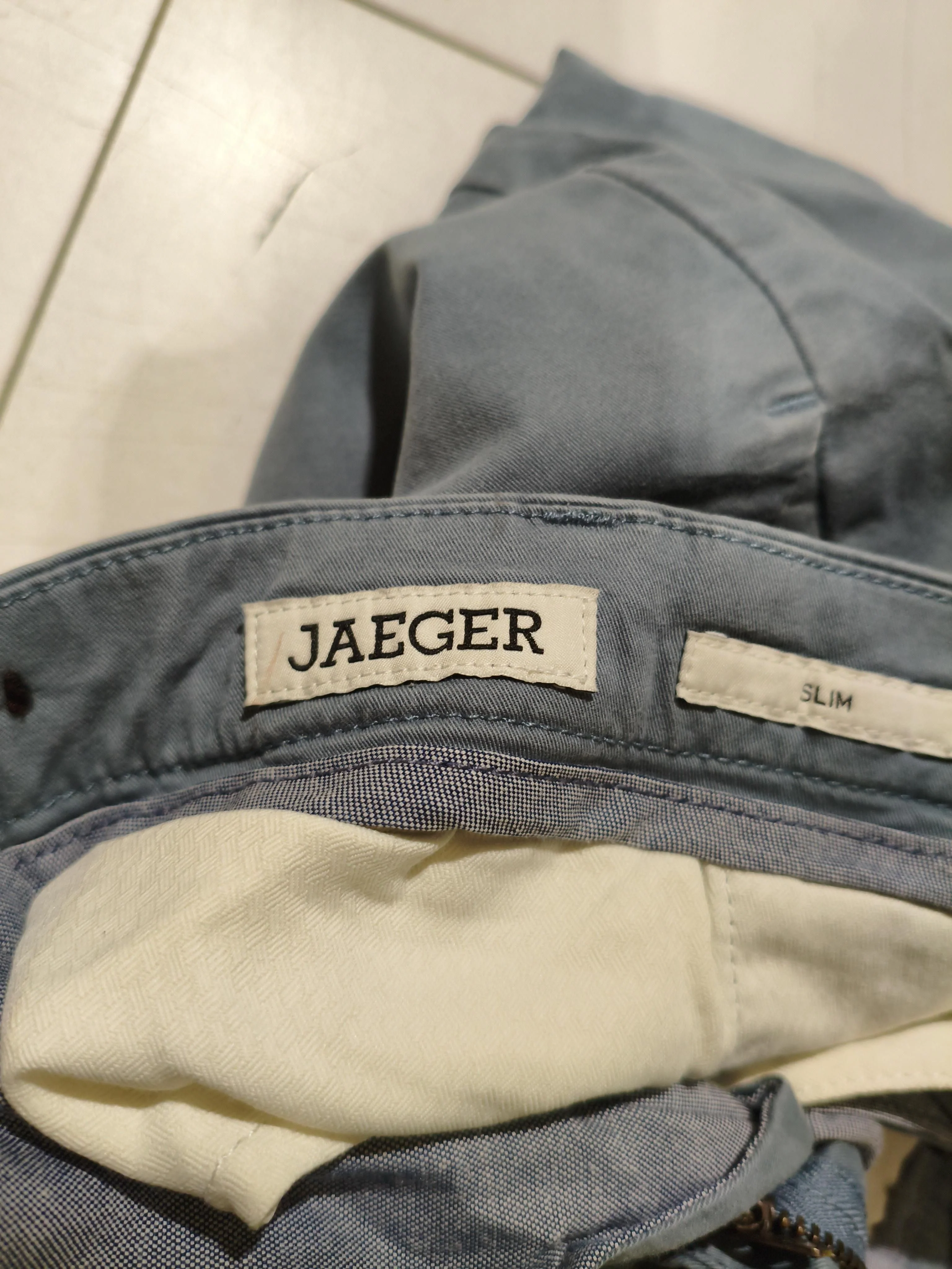 Jaeger Men's Trousers W 32 in Blue Cotton with Elastane Tapered Chino - Image 5