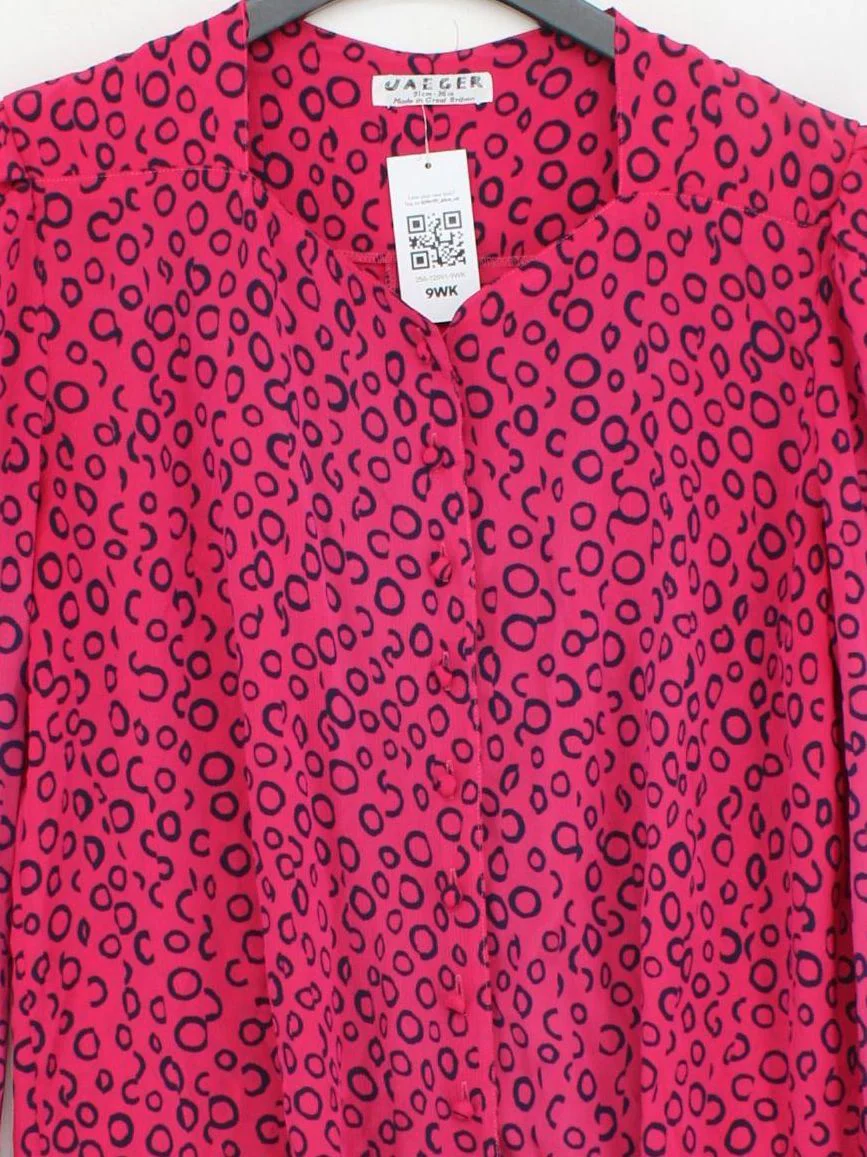 Jaeger Women's Blouse M Pink 100% Polyester Long Sleeve Collared Basic - Image 3