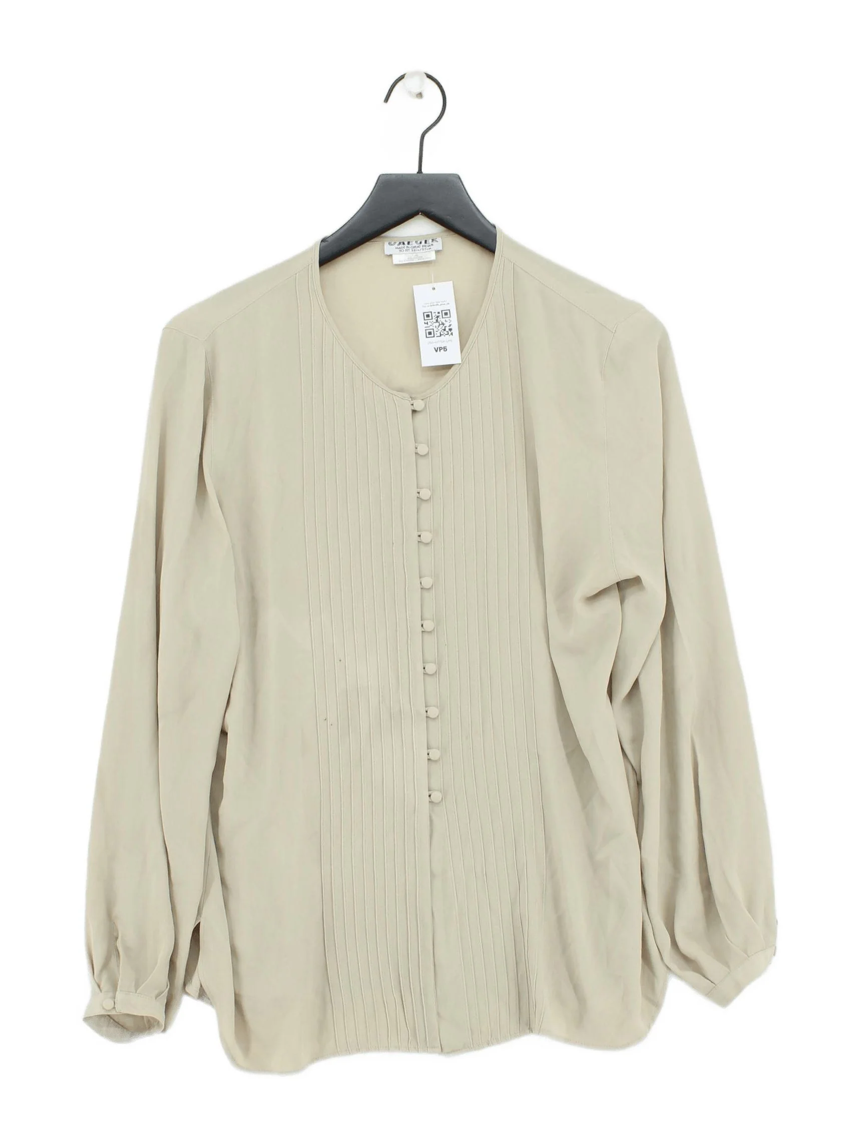 Jaeger Women's Blouse UK 12 Cream 100% Polyester Long Sleeve Round Neck Basic