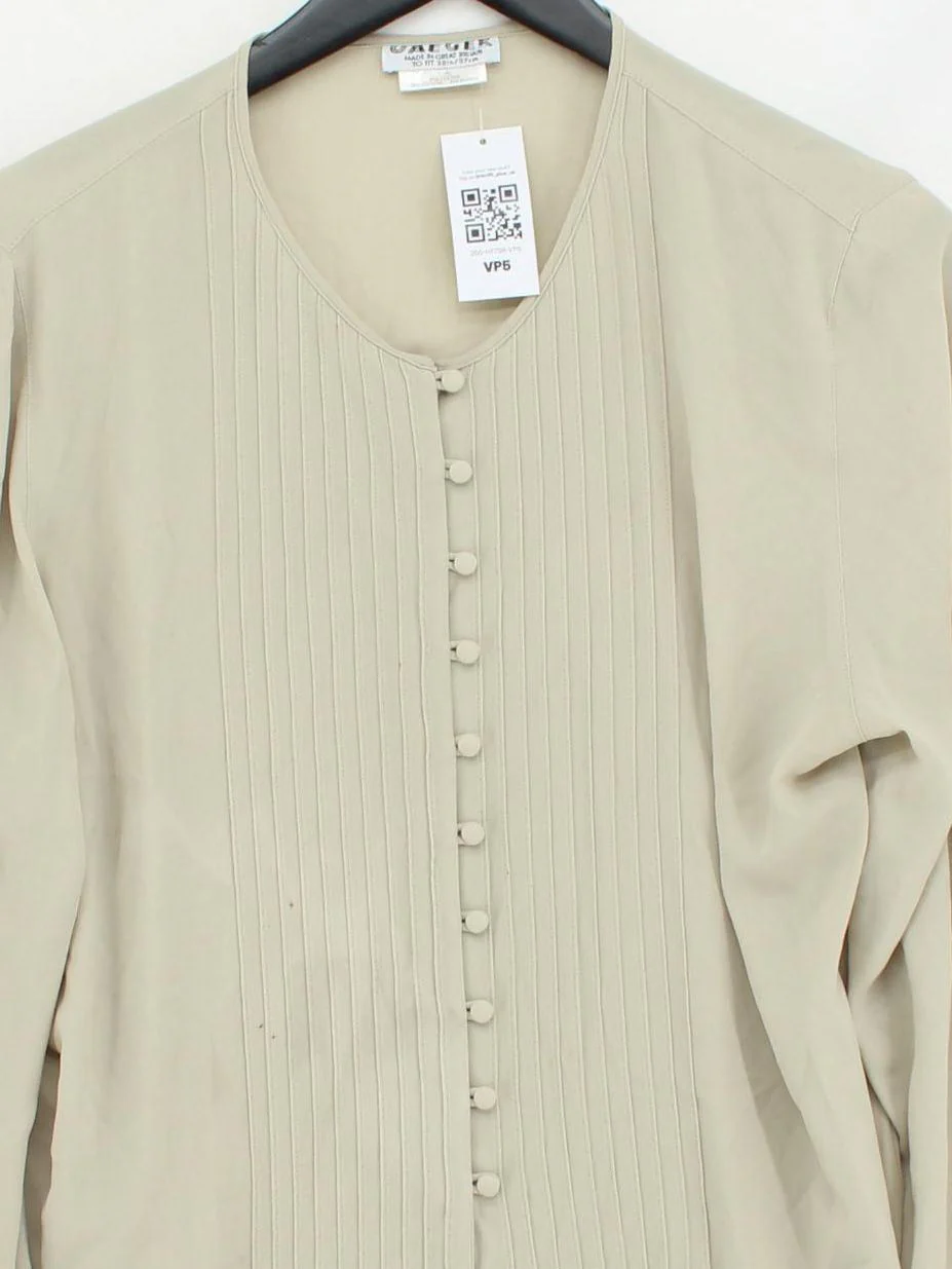 Jaeger Women's Blouse UK 12 Cream 100% Polyester Long Sleeve Round Neck Basic - Image 3