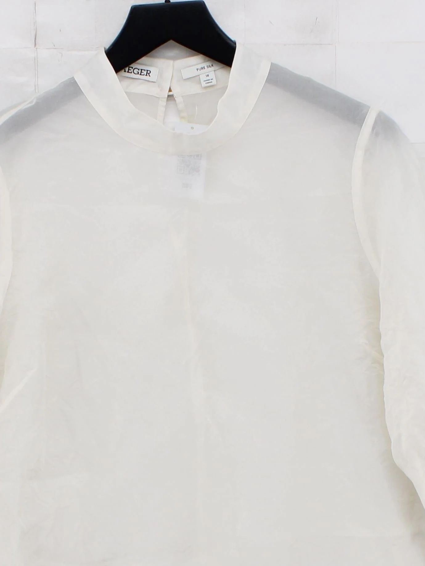 Jaeger Women's Blouse UK 14 White 100% Other Long Sleeve High Neck Basic - Image 3