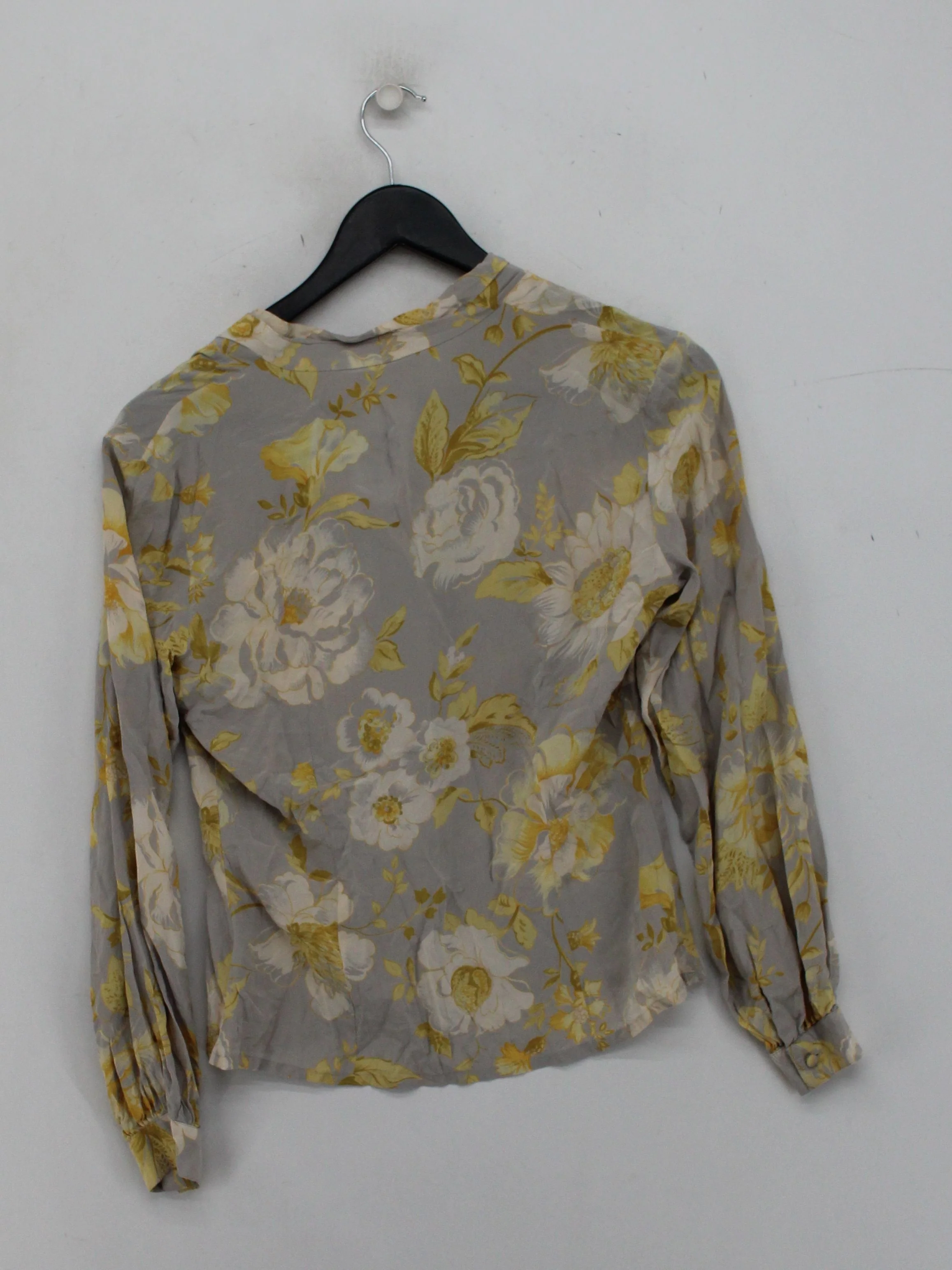 Jaeger Women's Blouse UK 4 Multi Floral 100% Silk Long Sleeve Collared Basic - Image 2