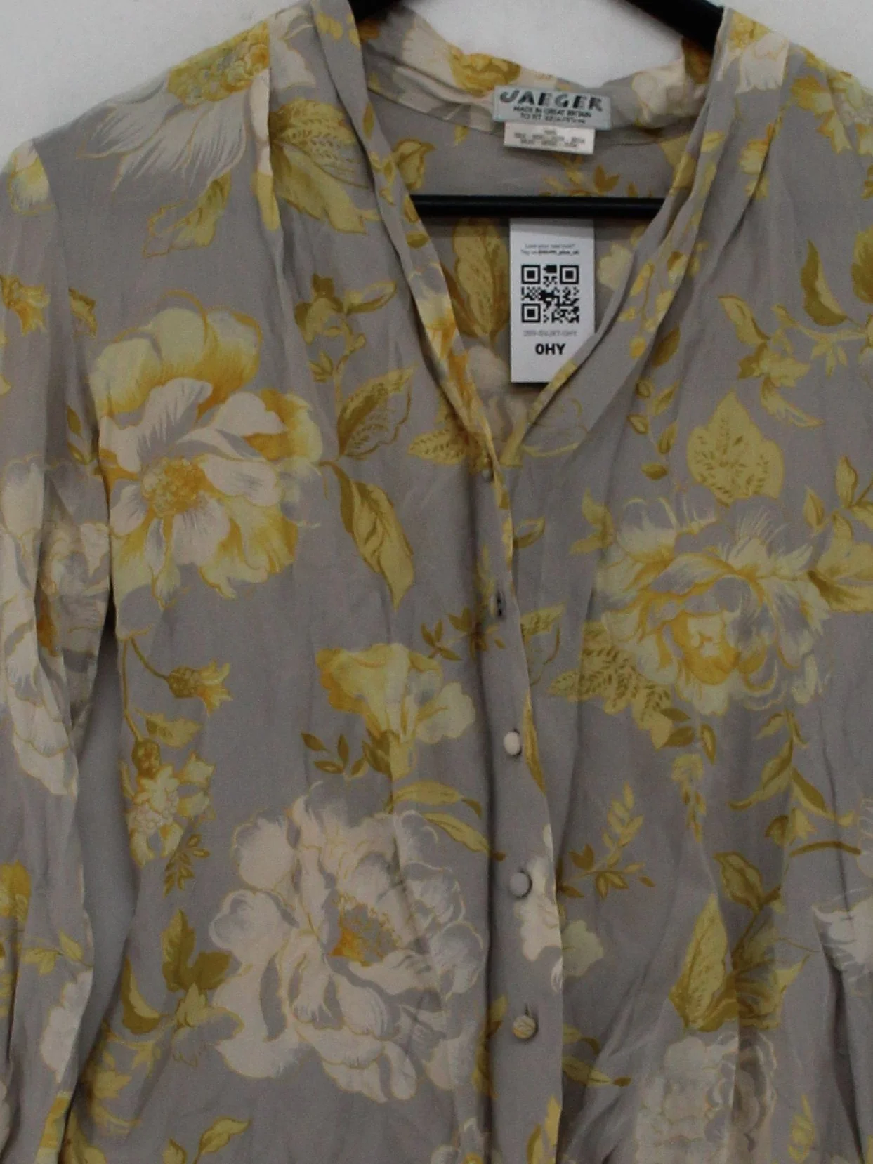 Jaeger Women's Blouse UK 4 Multi Floral 100% Silk Long Sleeve Collared Basic - Image 3