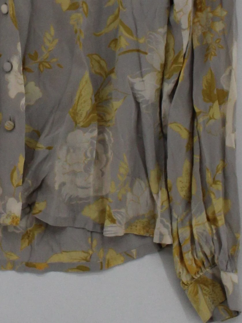 Jaeger Women's Blouse UK 4 Multi Floral 100% Silk Long Sleeve Collared Basic - Image 4