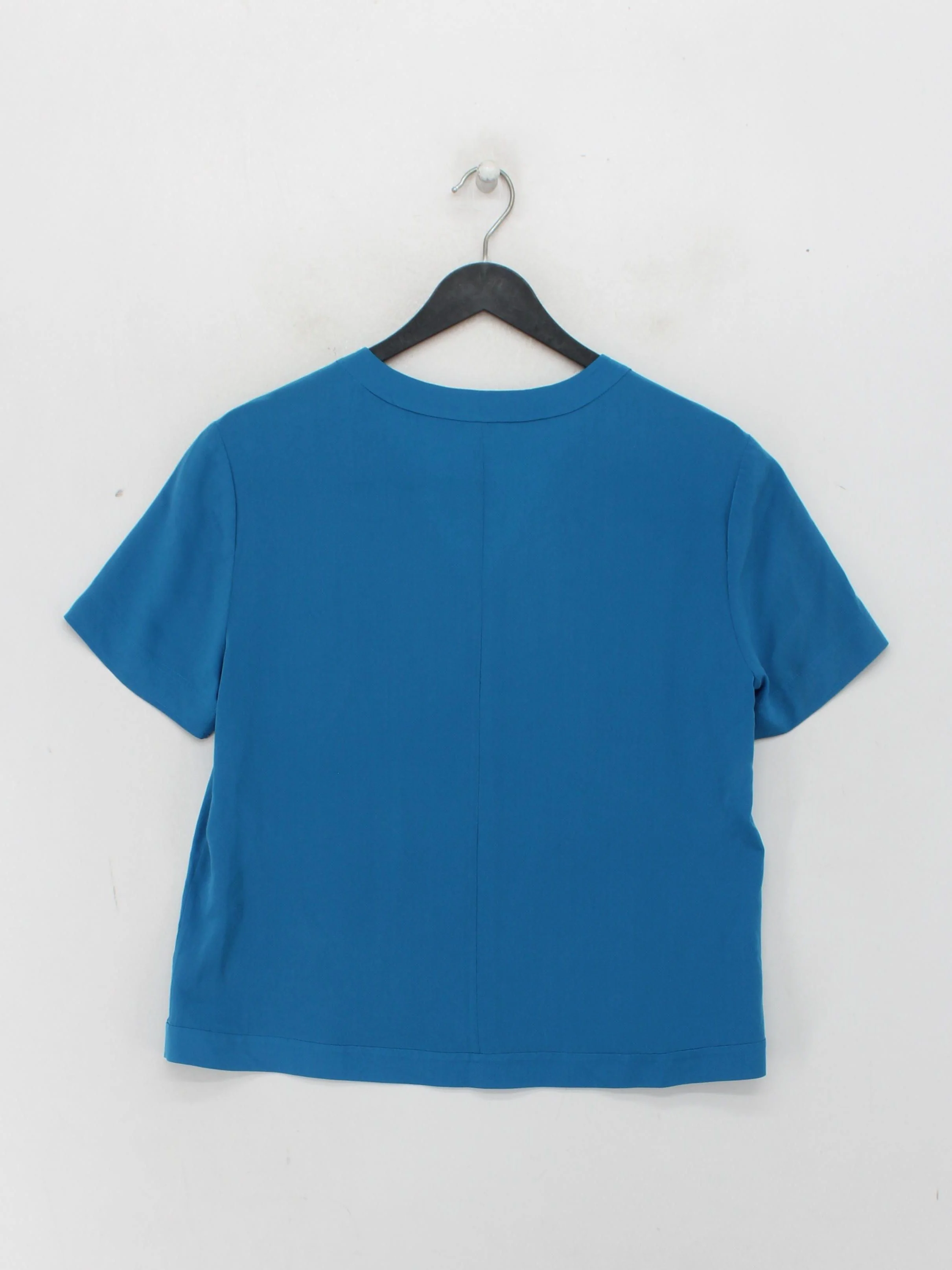 Jaeger Women's Blouse UK 8 Blue 100% Silk Short Sleeve V-Neck Basic - Image 2