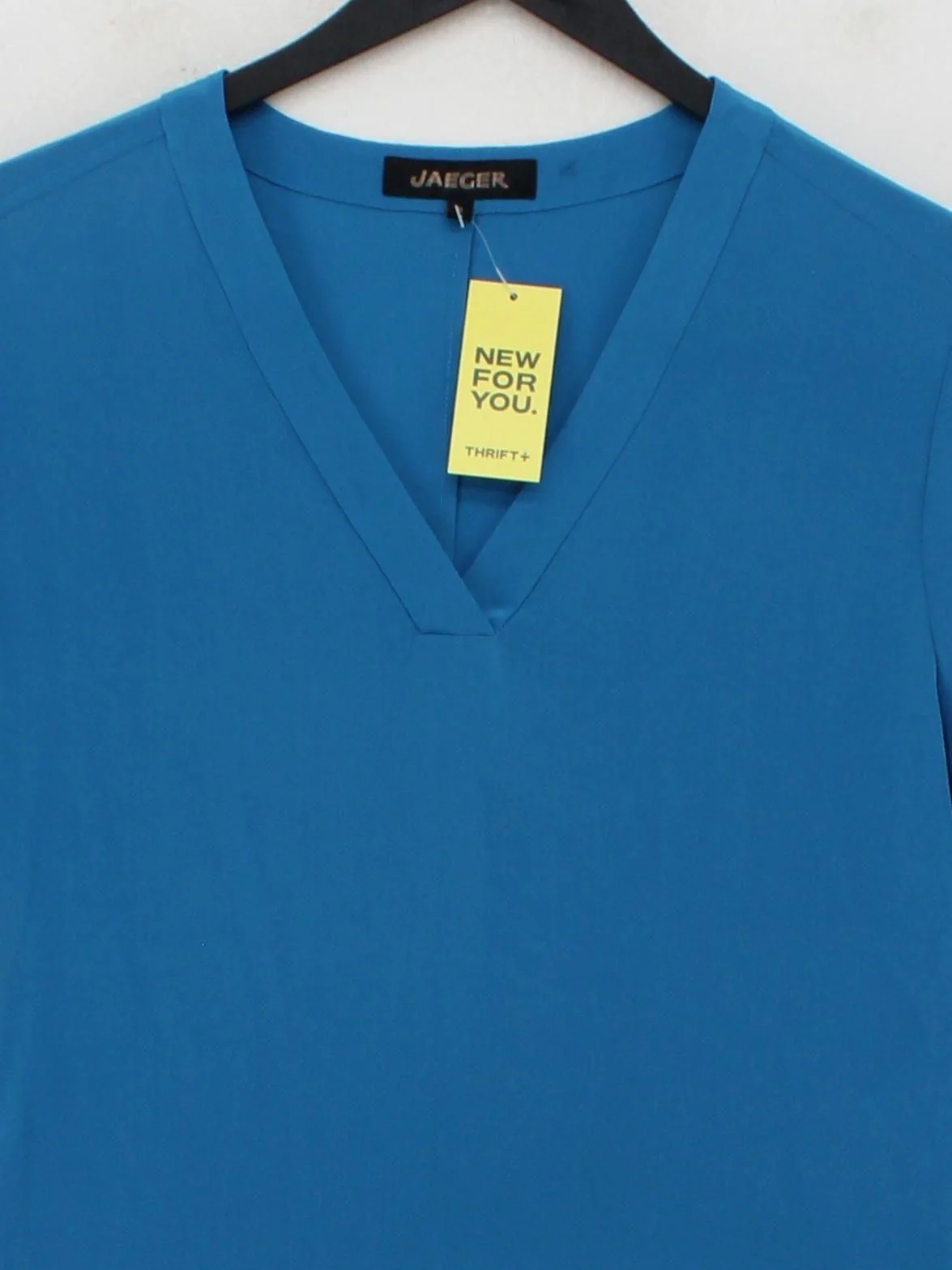 Jaeger Women's Blouse UK 8 Blue 100% Silk Short Sleeve V-Neck Basic - Image 3