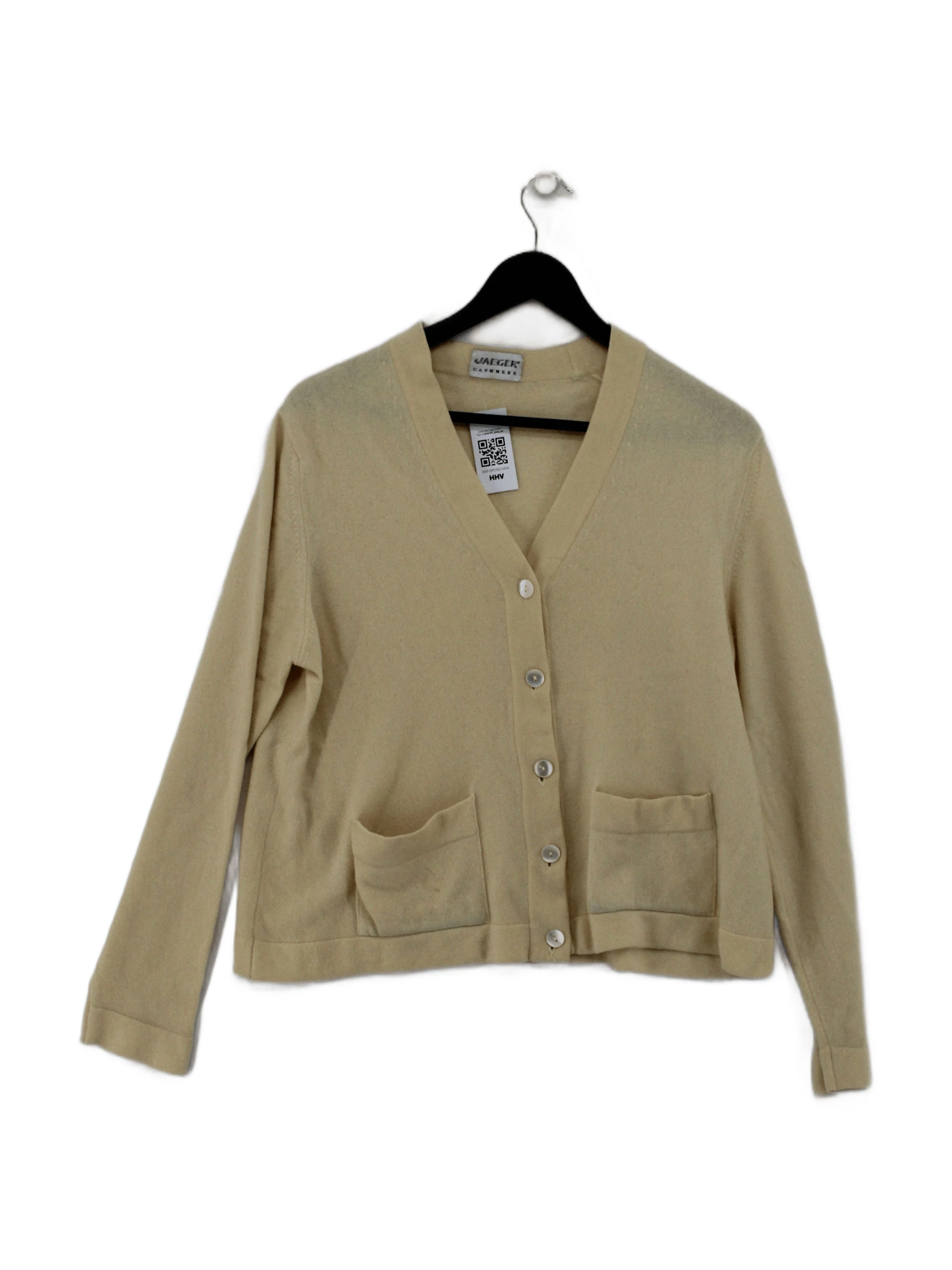 Jaeger Women's Cardigan XL Cream 100% Cashmere V-Neck Cardigan