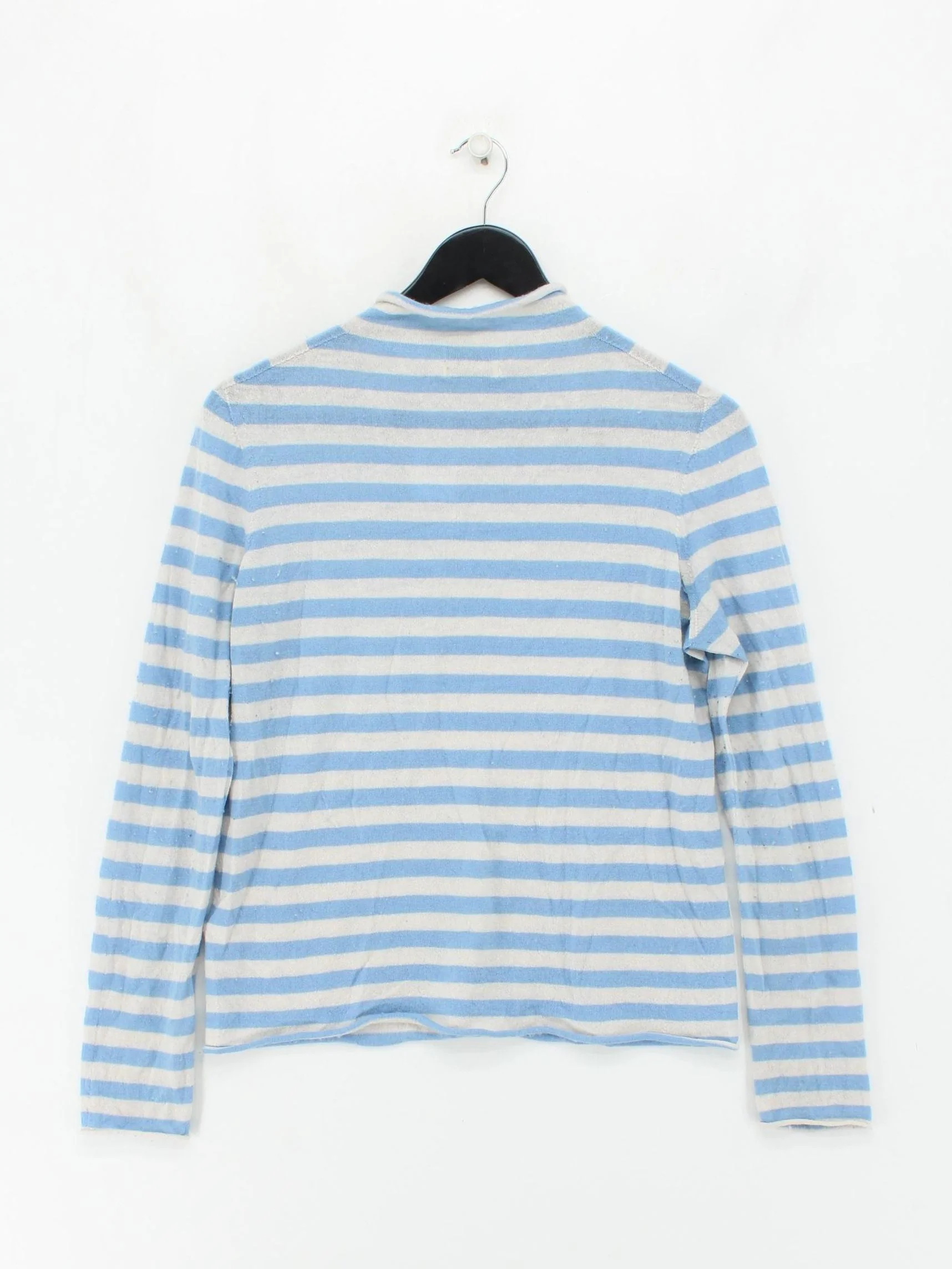Jaeger Women's Jumper L Blue Striped Wool with Cashmere High Neck Pullover - Image 2