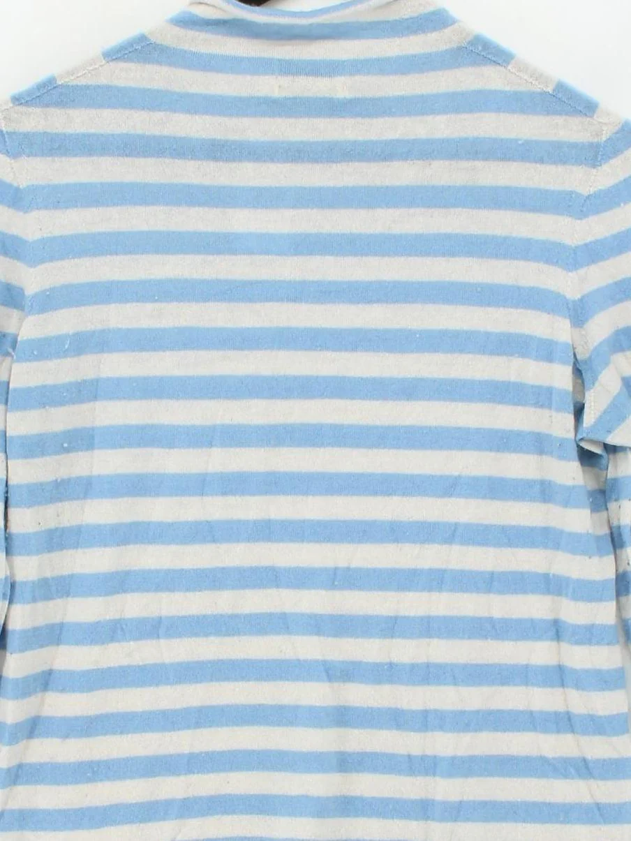 Jaeger Women's Jumper L Blue Striped Wool with Cashmere High Neck Pullover - Image 3
