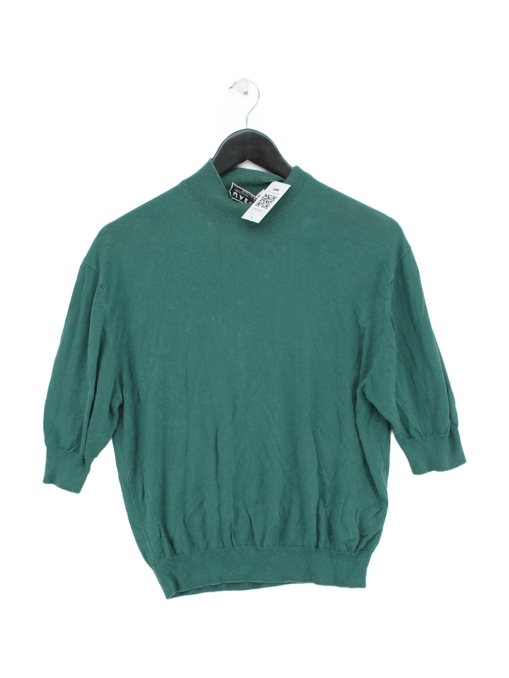 Jaeger Women's Jumper UK 10 Green 100% Cotton Mock Neck Pullover