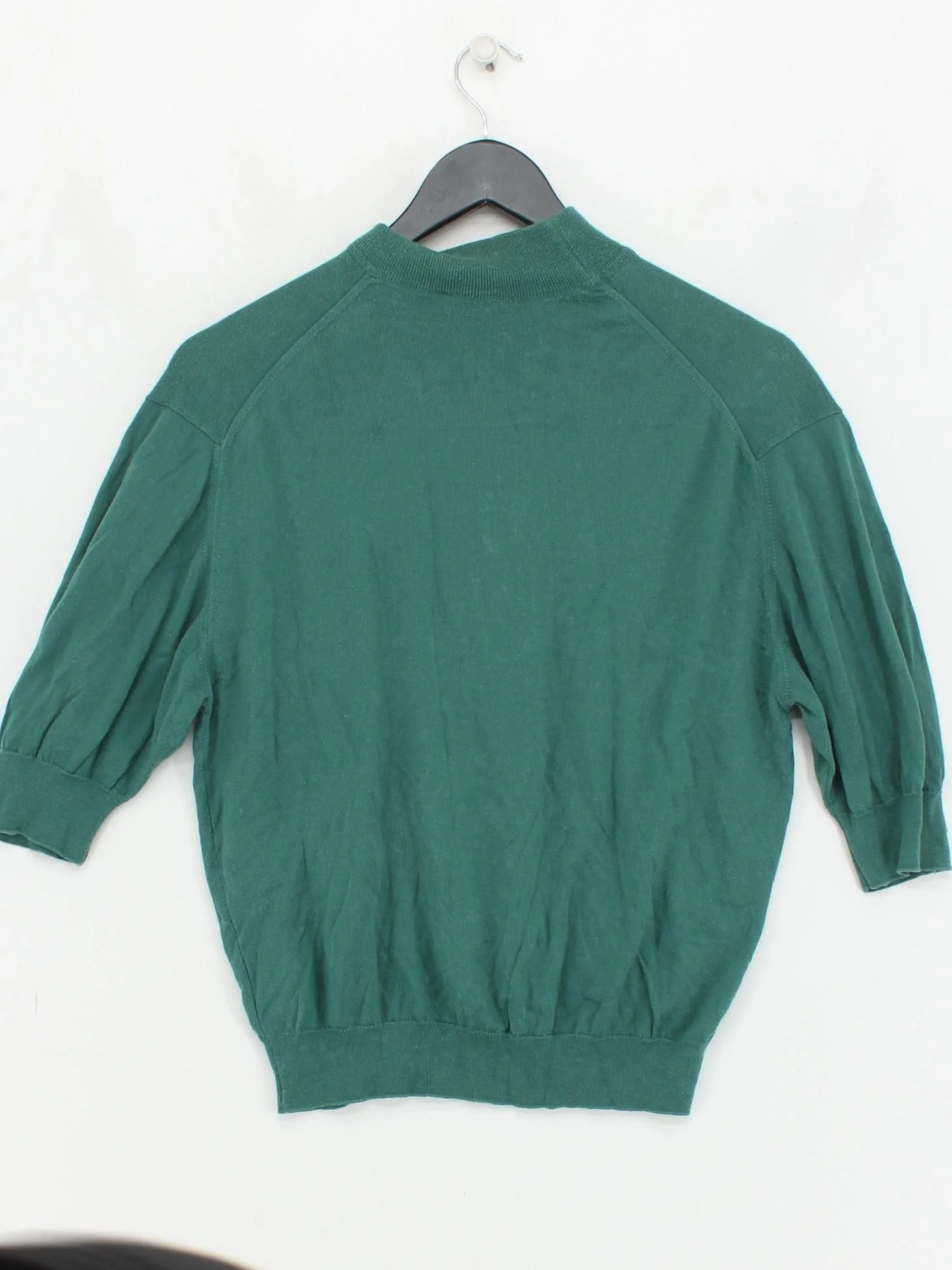 Jaeger Women's Jumper UK 10 Green 100% Cotton Mock Neck Pullover - Image 2