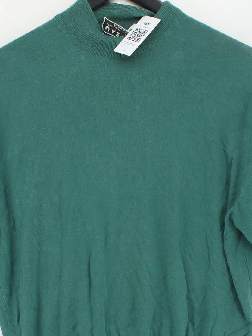 Jaeger Women's Jumper UK 10 Green 100% Cotton Mock Neck Pullover - Image 3