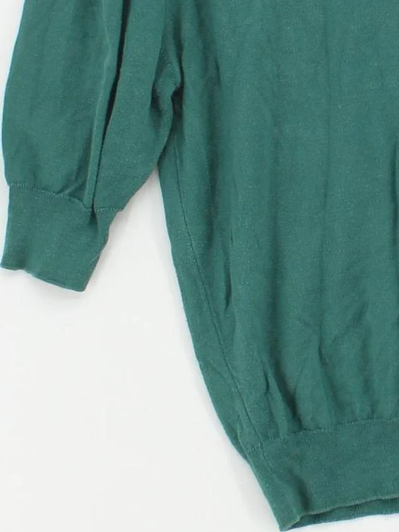 Jaeger Women's Jumper UK 10 Green 100% Cotton Mock Neck Pullover - Image 4