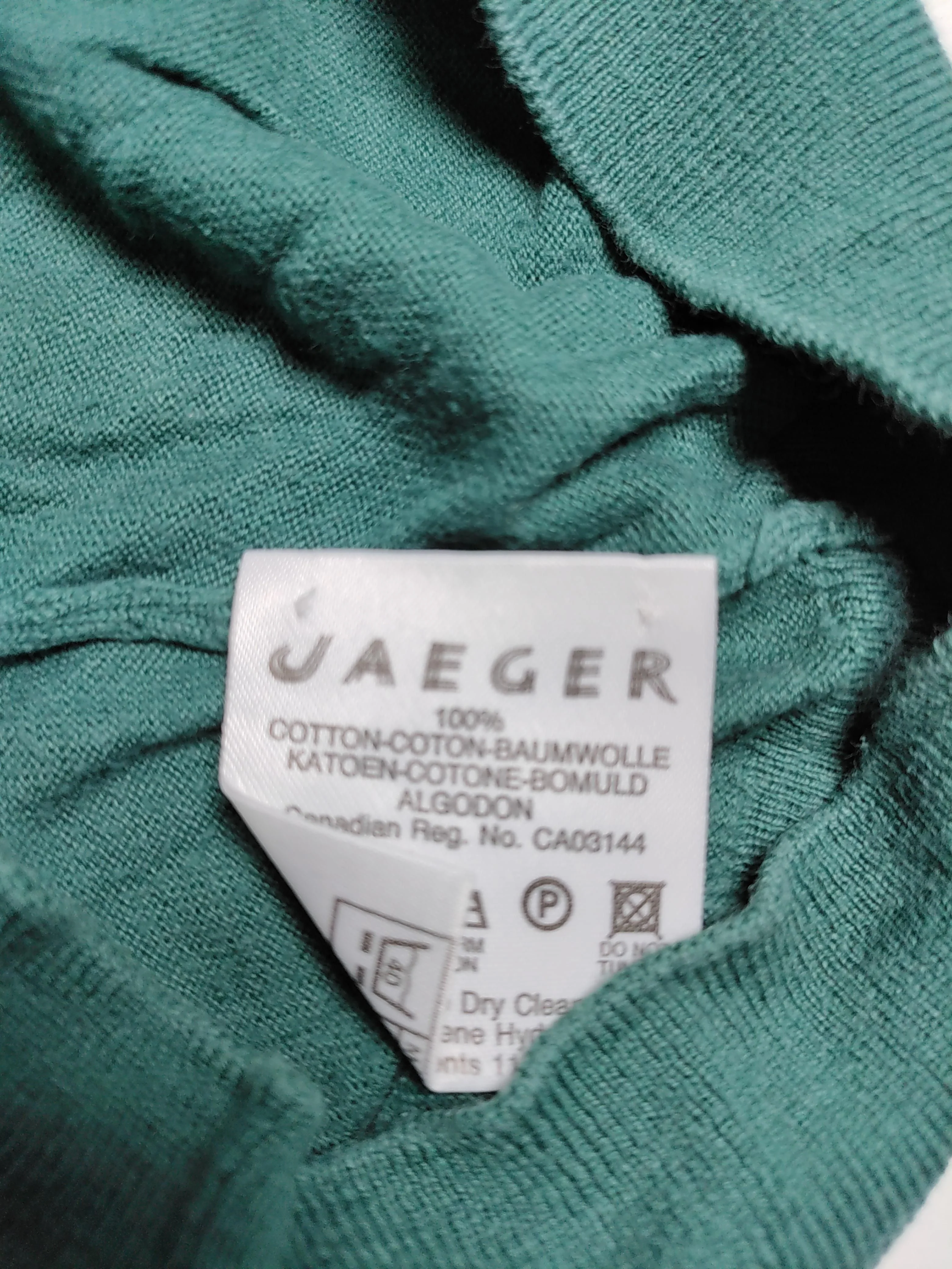 Jaeger Women's Jumper UK 10 Green 100% Cotton Mock Neck Pullover - Image 7