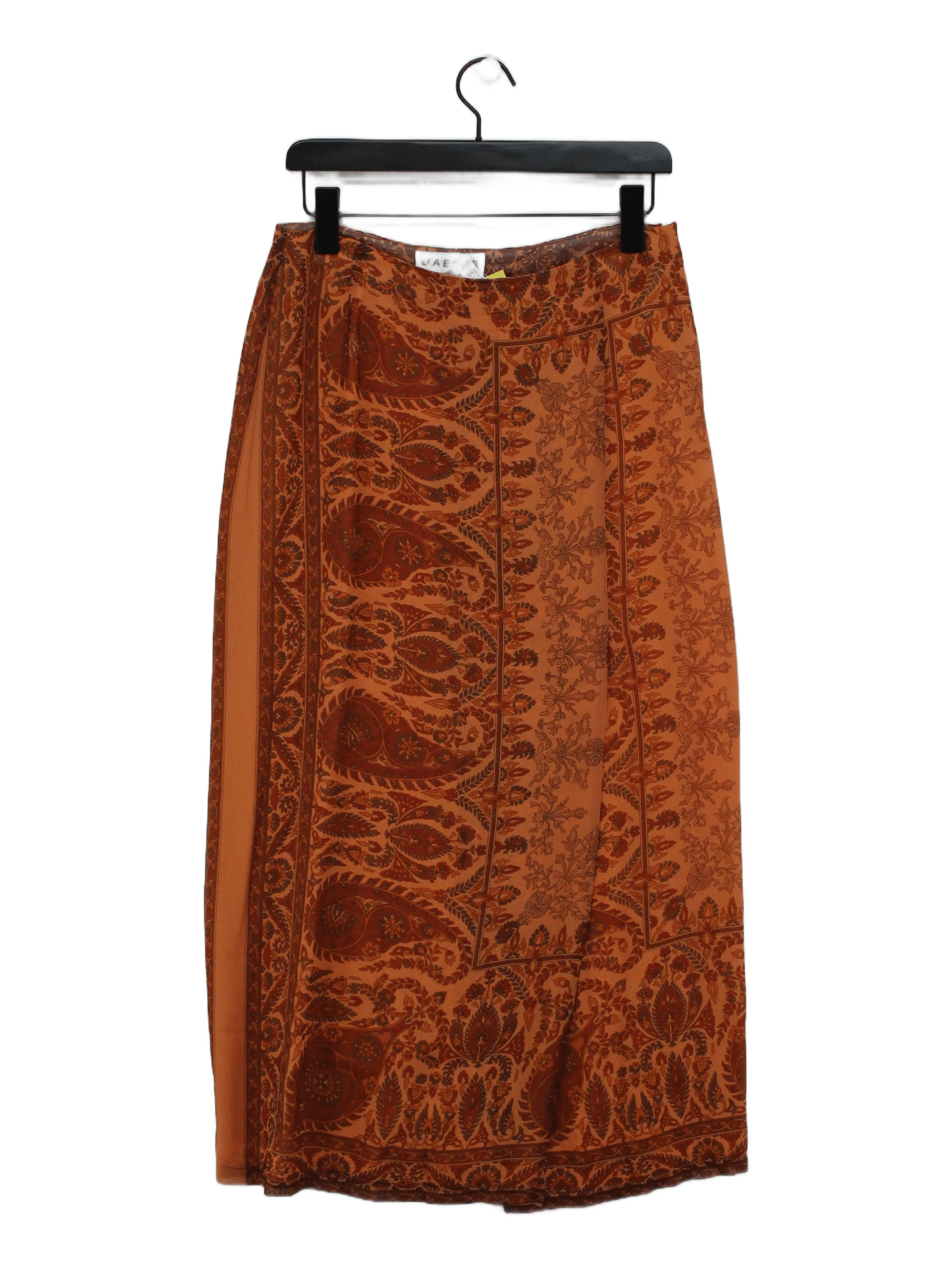 Jaeger Women's Midi Skirt UK 14 Orange Paisley 100% Silk Midi Straight & Pencil