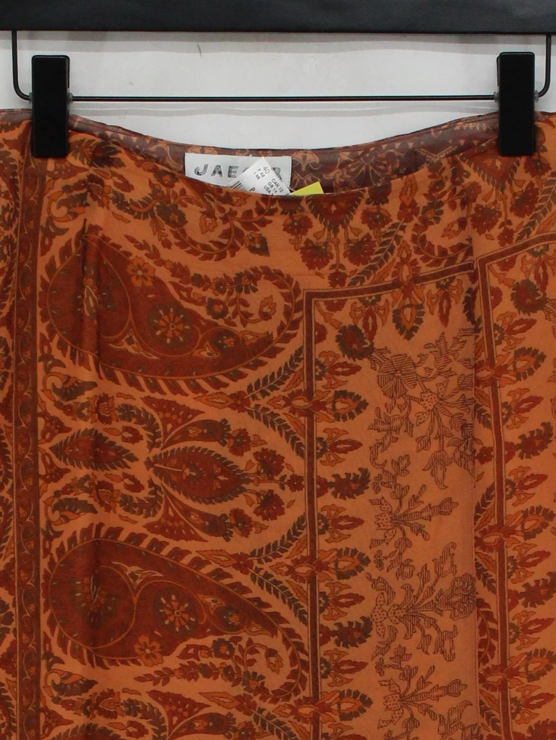 Jaeger Women's Midi Skirt UK 14 Orange Paisley 100% Silk Midi Straight & Pencil - Image 3