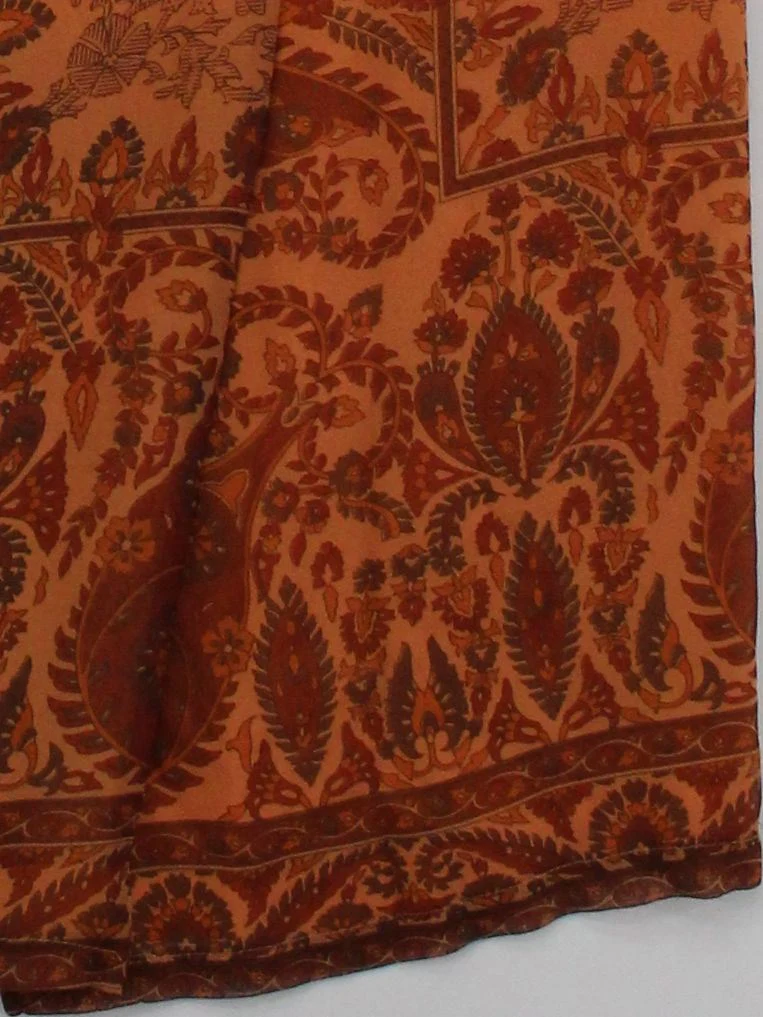 Jaeger Women's Midi Skirt UK 14 Orange Paisley 100% Silk Midi Straight & Pencil - Image 4