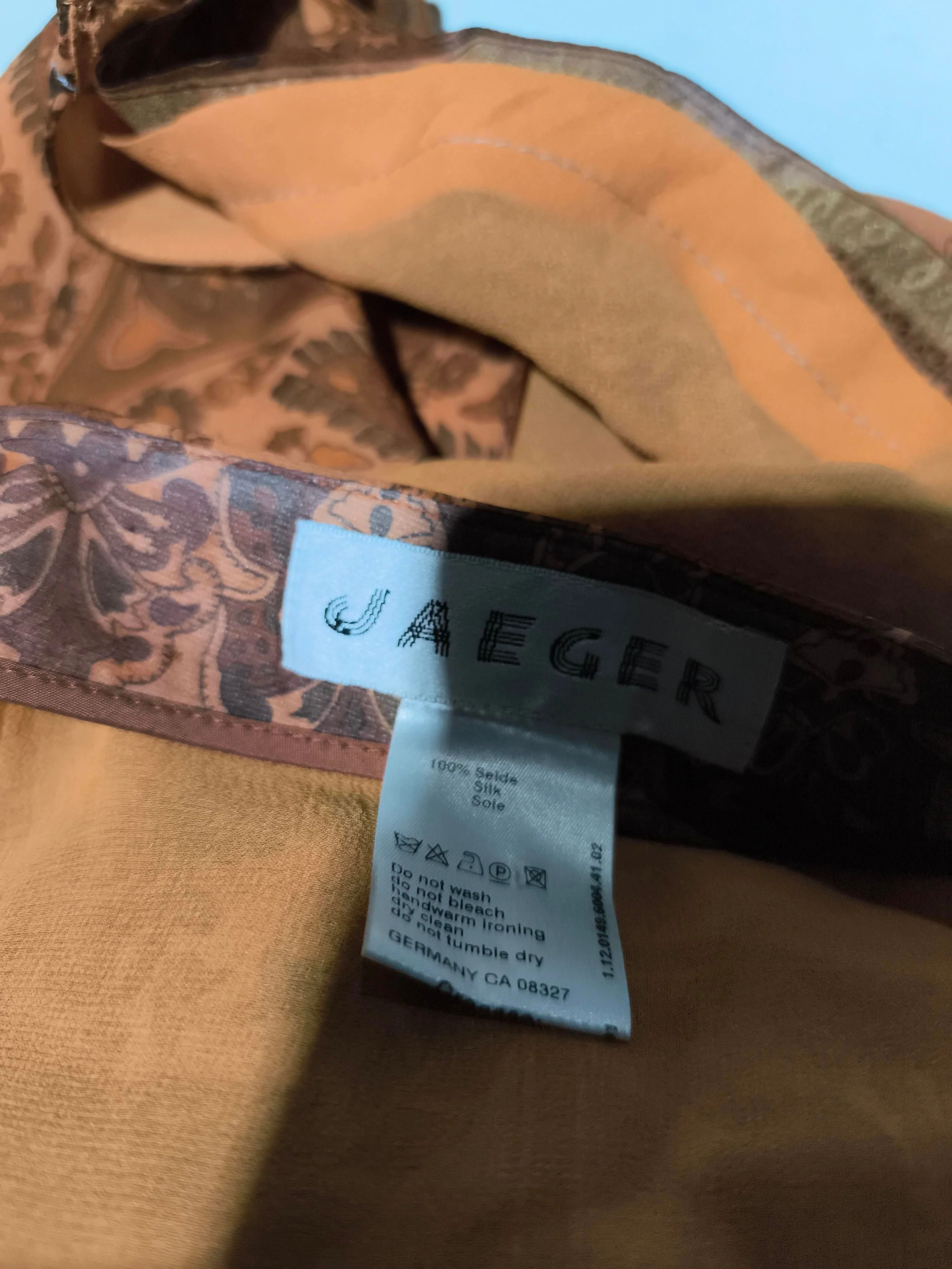 Jaeger Women's Midi Skirt UK 14 Orange Paisley 100% Silk Midi Straight & Pencil - Image 5