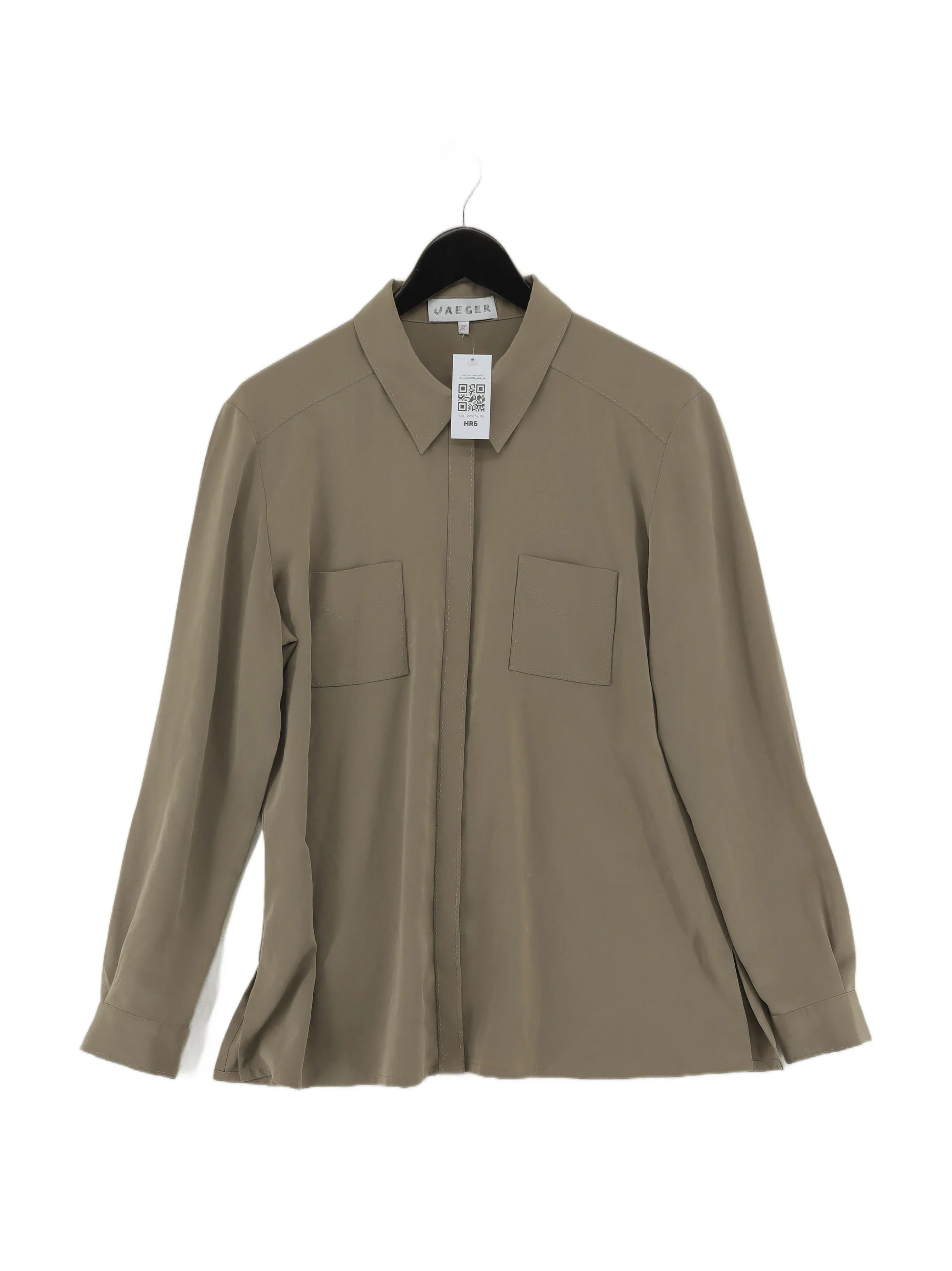 Jaeger Women's Shirt L Tan 100% Polyester Long Sleeve Collared Basic