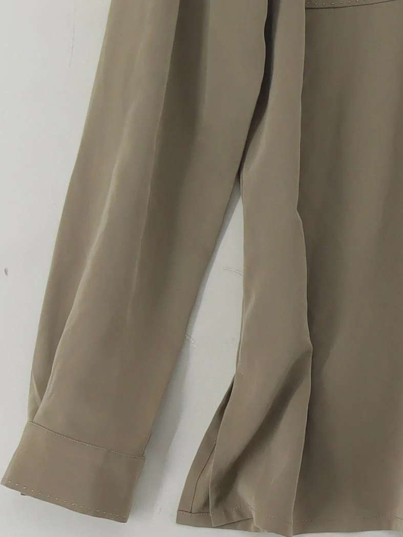 Jaeger Women's Shirt L Tan 100% Polyester Long Sleeve Collared Basic - Image 4