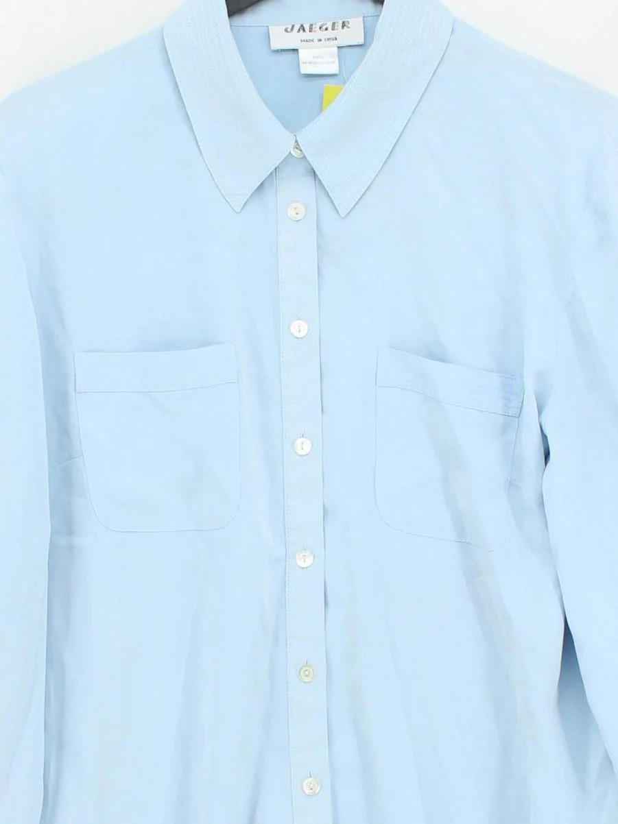 Jaeger Women's Shirt M Blue 100% Polyester Long Sleeve Collared Basic - Image 3