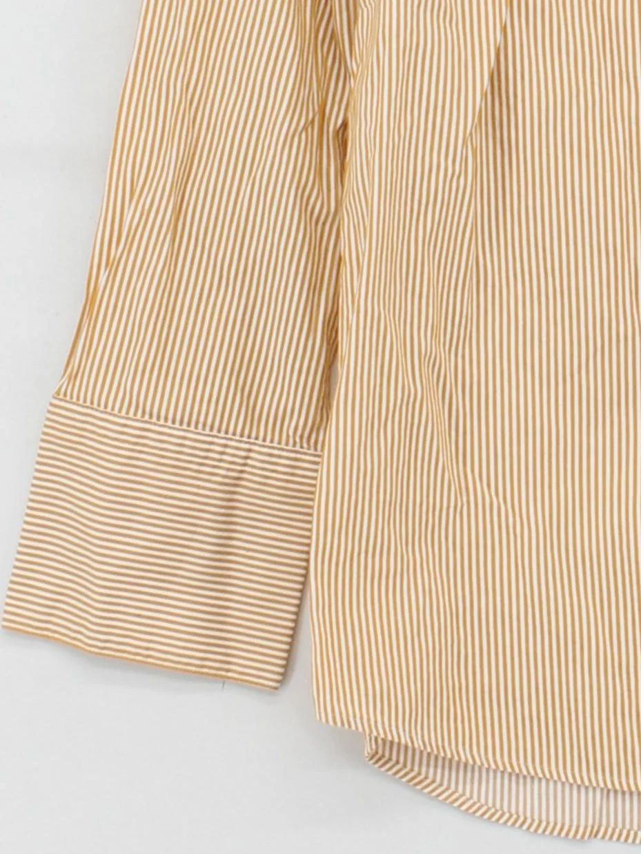 Jaeger Women's Shirt UK 10 Yellow Striped 100% Cotton 3/4 Sleeve Collared Basic - Image 4