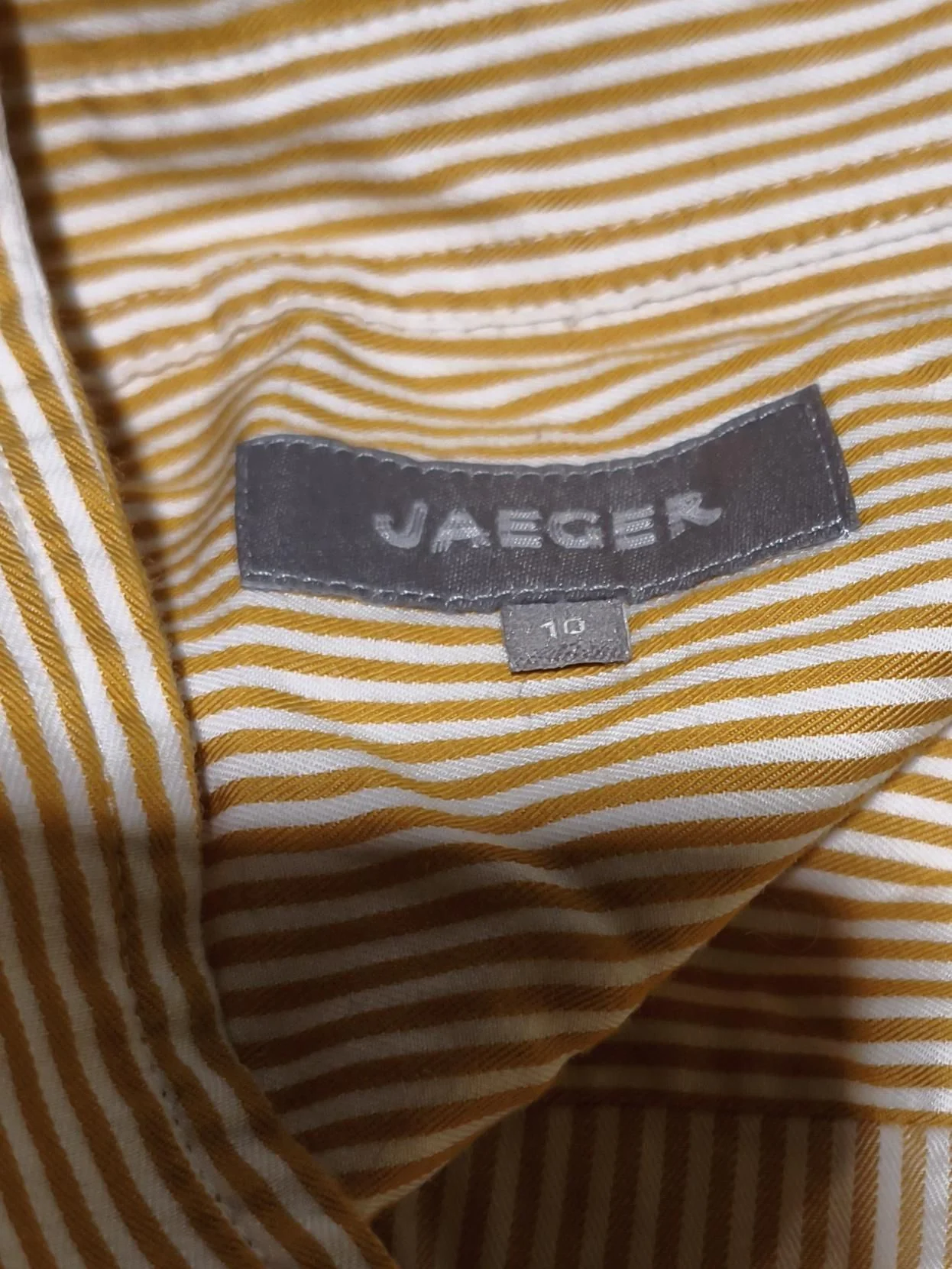 Jaeger Women's Shirt UK 10 Yellow Striped 100% Cotton 3/4 Sleeve Collared Basic - Image 5