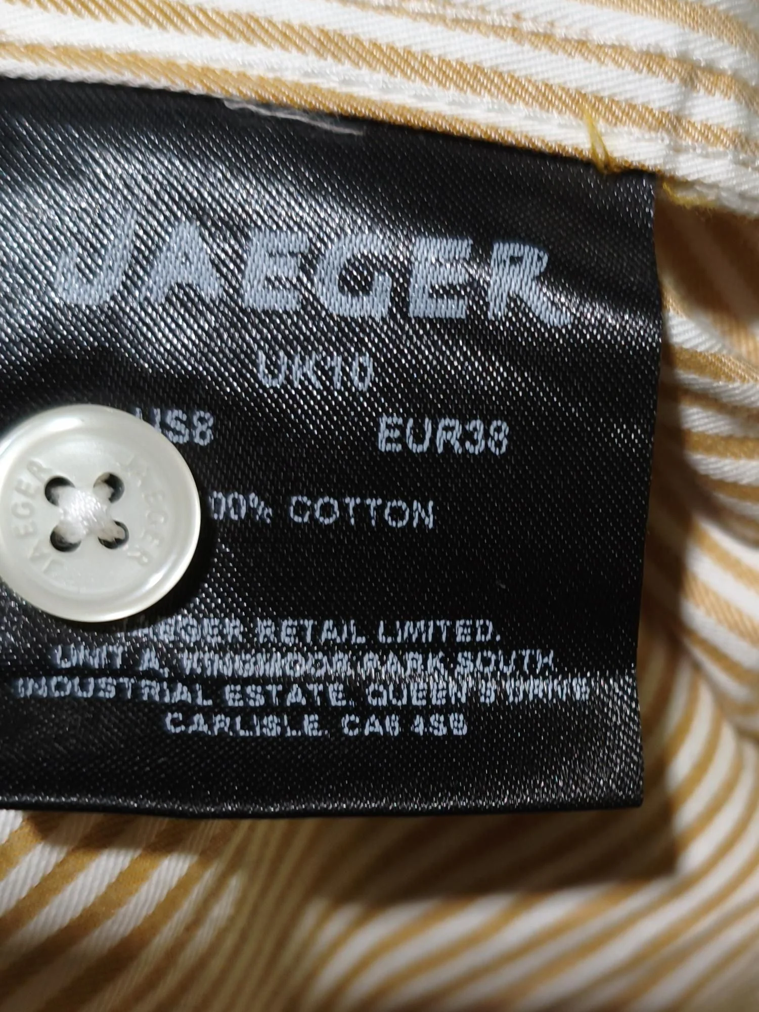 Jaeger Women's Shirt UK 10 Yellow Striped 100% Cotton 3/4 Sleeve Collared Basic - Image 6